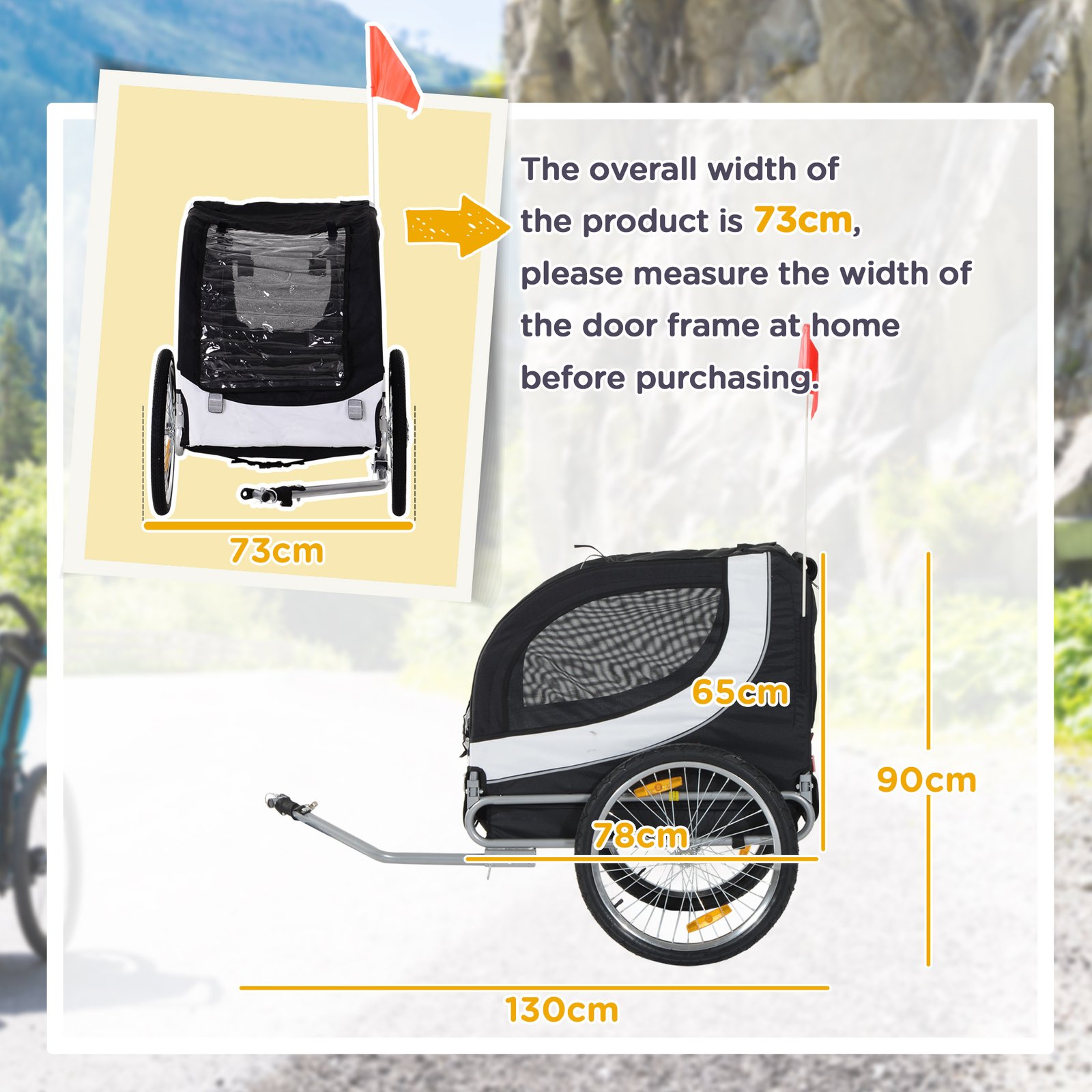 Steel Dog Bike Trailer Pet Cart Carrier for Bicycle Kit Weather Resistant w/ Hitch Coupler Travel White and Black