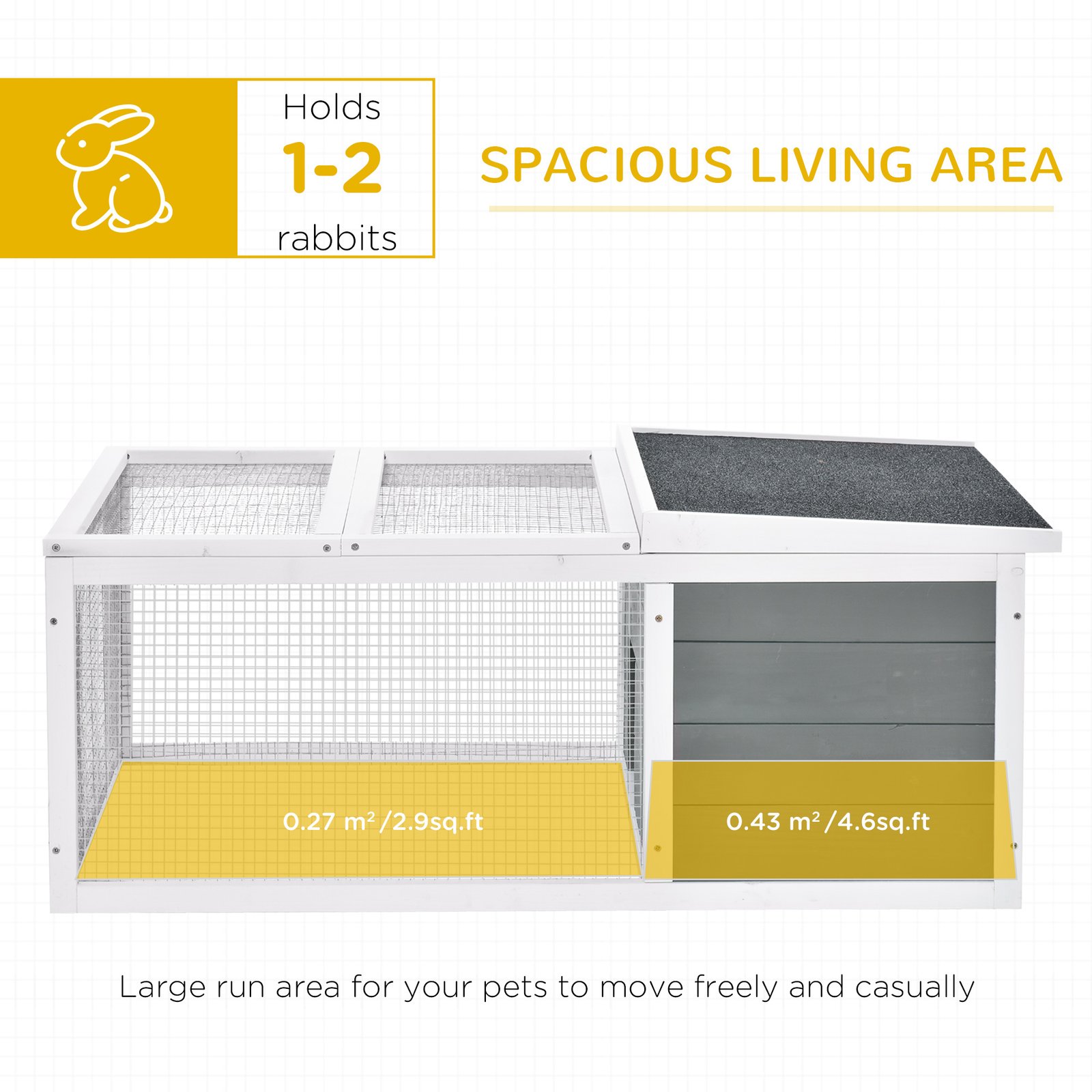 Rabbit Hutch Guinea Pig Hutch Wooden Small Animal Cage Rabbit Run Duck Enclosure with Openable Roof for Indoor Outdoor Easy to Clean 115 x 66 x 47.5 cm