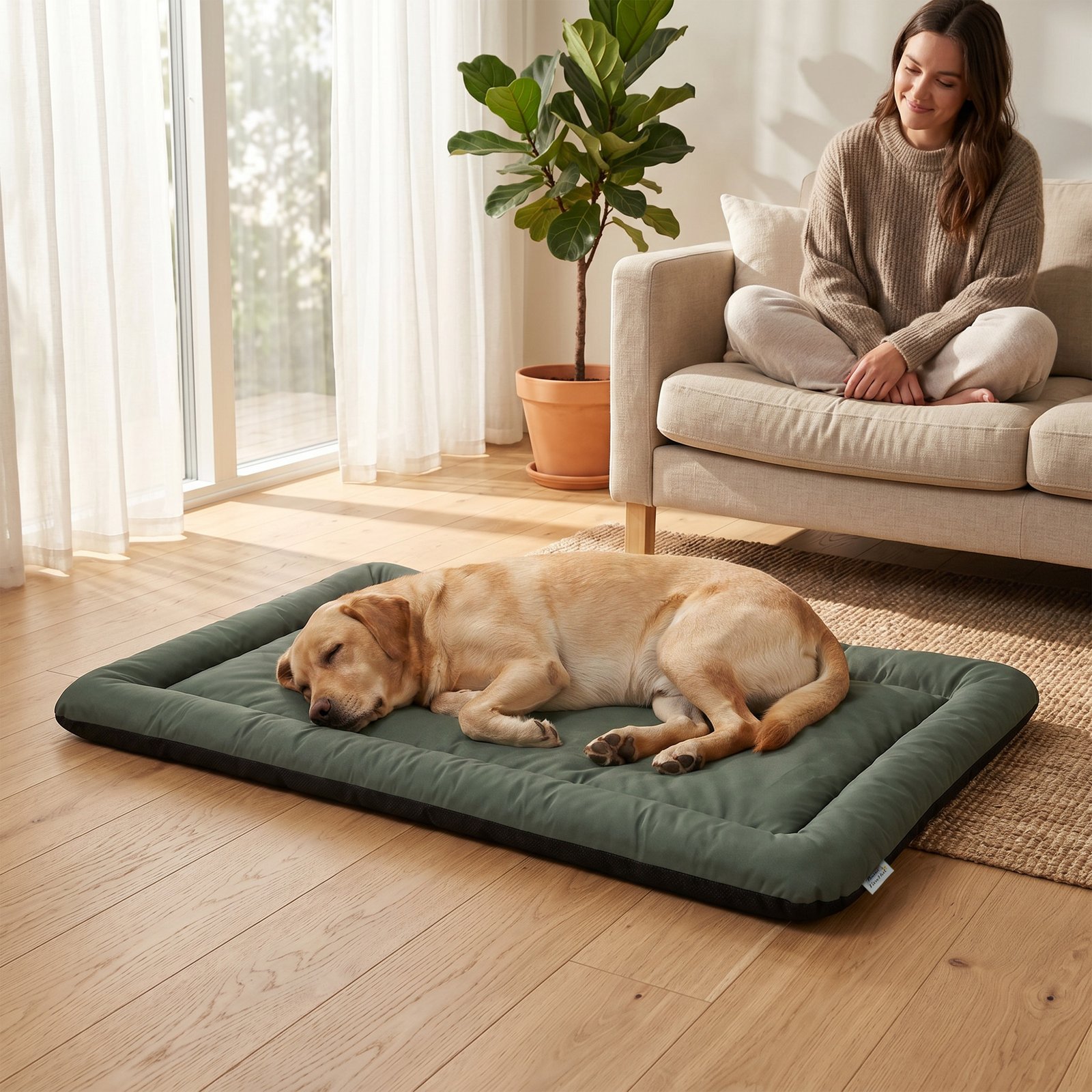 Waterproof Dog Bed, Foldable Pet Bed with Anti-Slip Bottom, Machine Washable for Large Dogs and Cats, 130 x 85 x 7 cm
