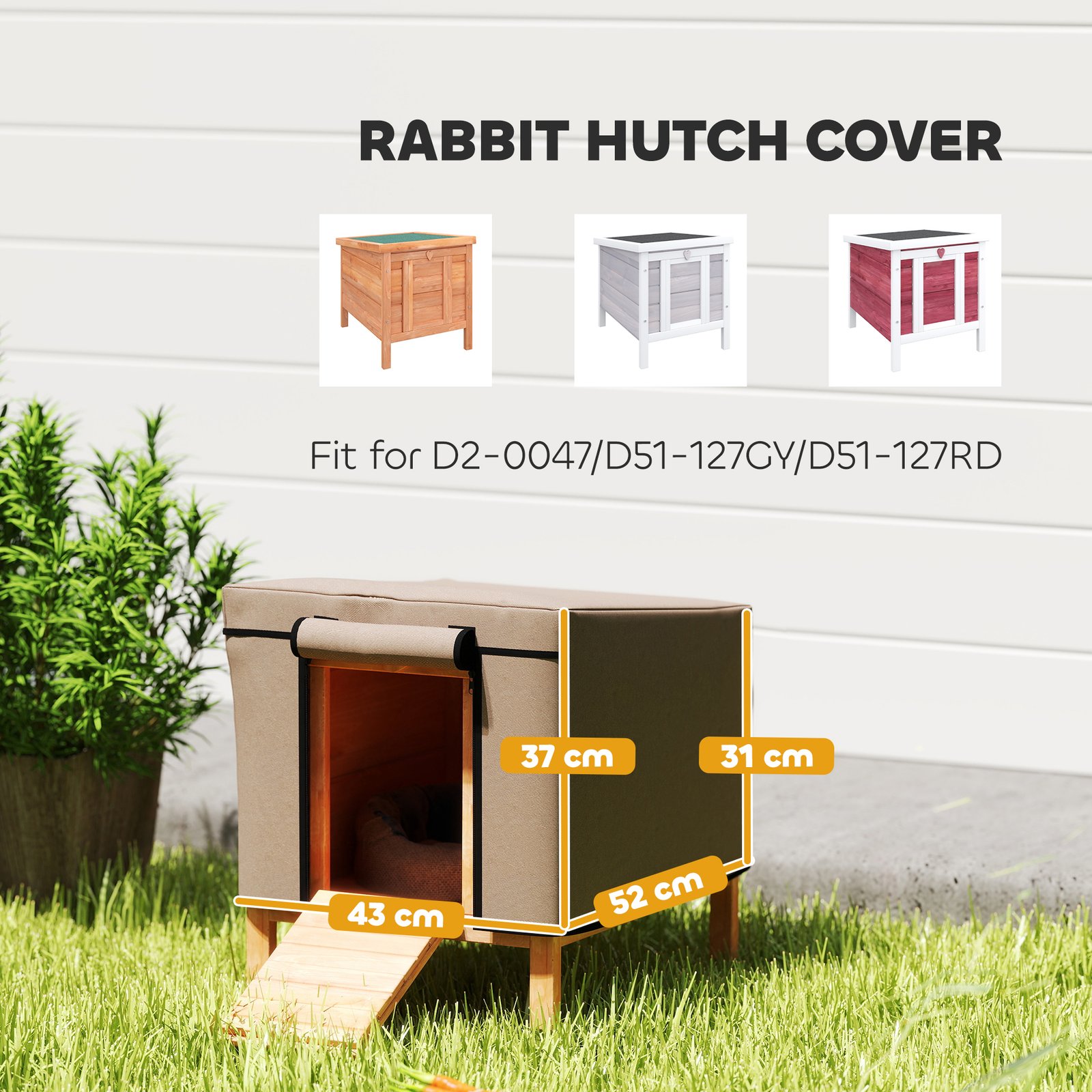 Water-Resistant Rabbit Hutch Cover for X-D2-0047 and Similar Models, 43 x 52 x 37cm, Brown