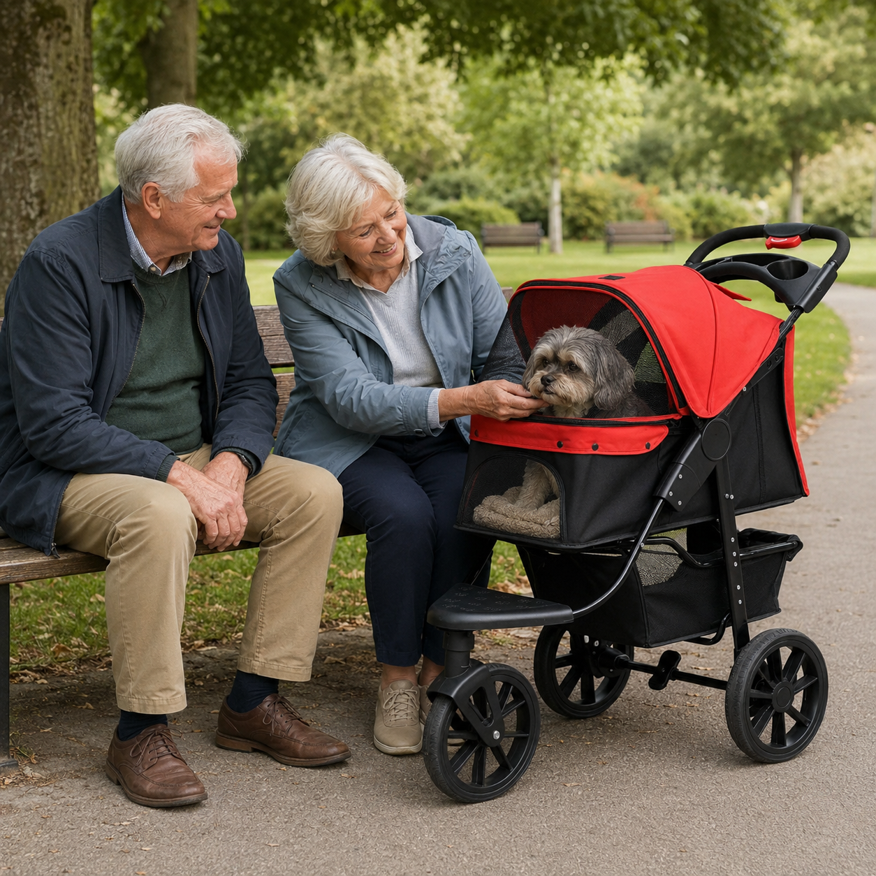 Dog Stroller Foldable Pet Pram for Small Miniature Breeds, Cats, 3 Wheels Dog Pushchair with Brake, Cupholder, Red - Image 9