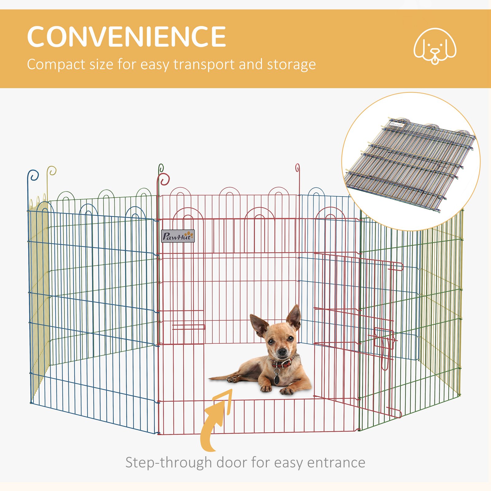 Pet Playpen Crate, with Eight Panels, Door, for Indoors and Outdoors, 60H x Φ156cm - Image 6