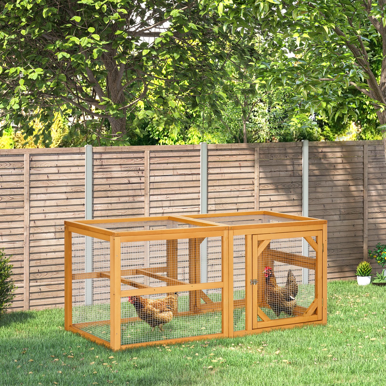 Wooden Chicken Coop with Perches, Doors, Combinable Design, for 2-4 Chickens - Natural Wood Colour - Image 9