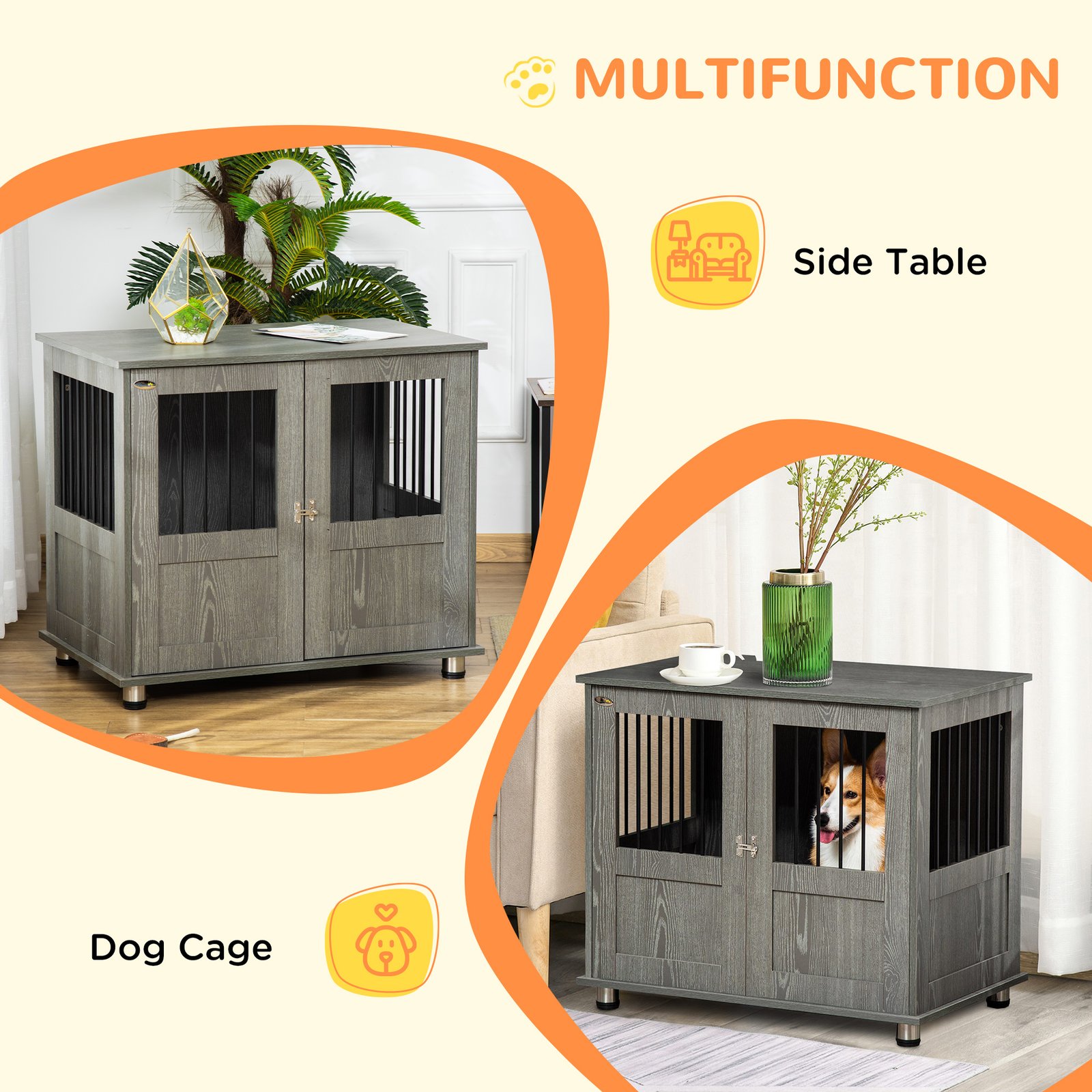 Dog Crate Table for Medium and Large Dogs with Magnetic Door for Indoor Use, 85 x 55 x 75 cm, Grey - Image 5