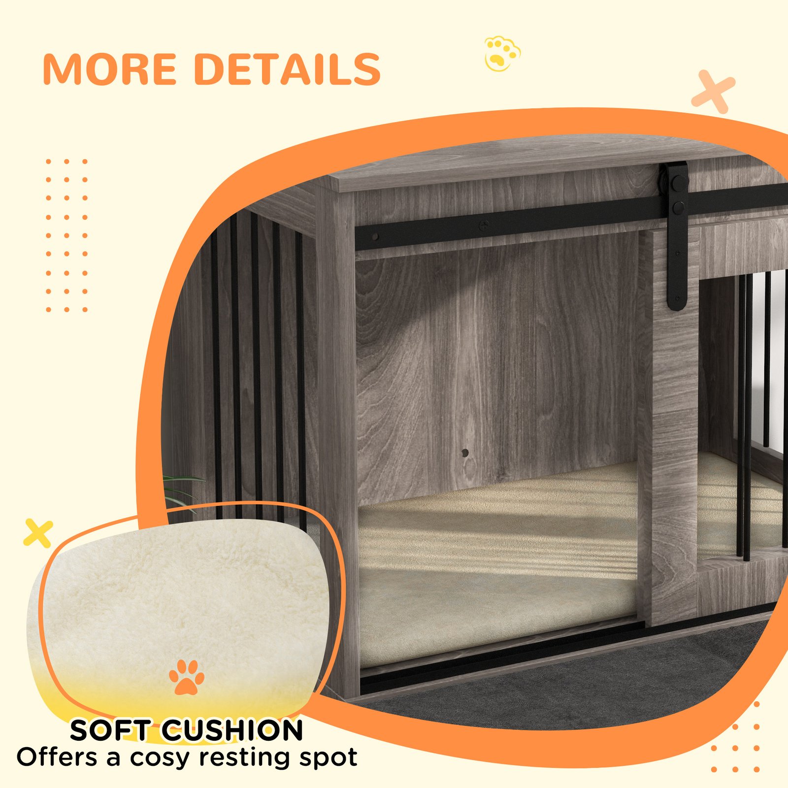 Dog Crate Furniture with Removable Cushion for Medium Dogs, 80 x 54 x 57cm - Brown