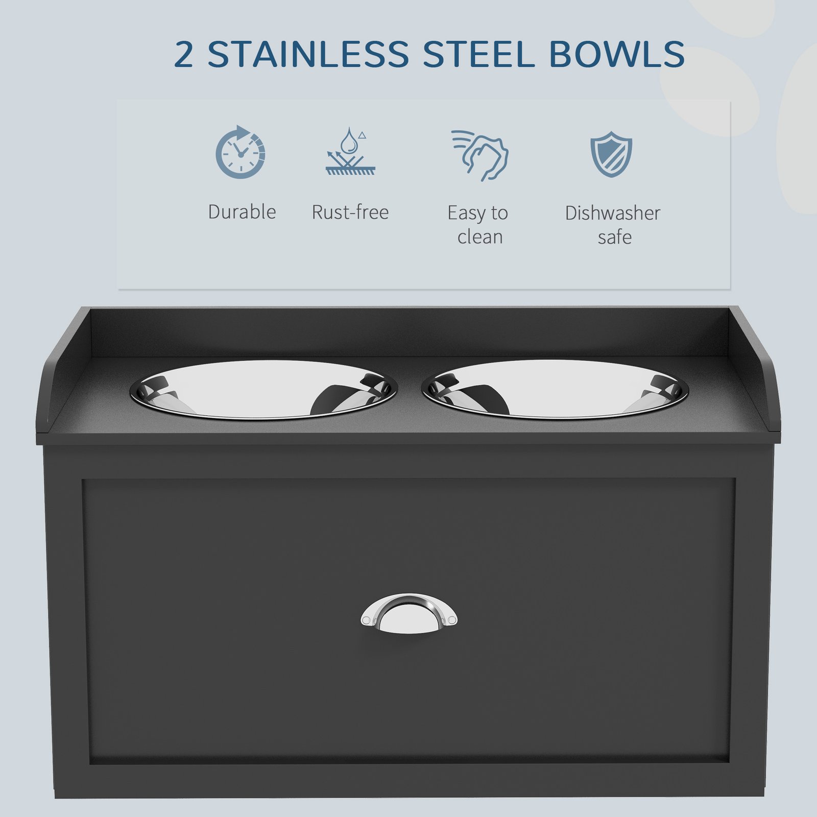 Stainless Steel Raised Dog Bowls, with 21L Storage Drawer for Large Dogs and Cats - Black - Image 6