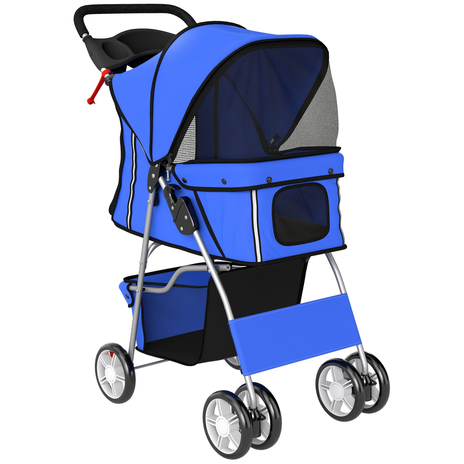 Dog Pram, Pet Stroller with Reflective Strips, Foldable Cat Stroller with 360° Swivel Wheels, Blue