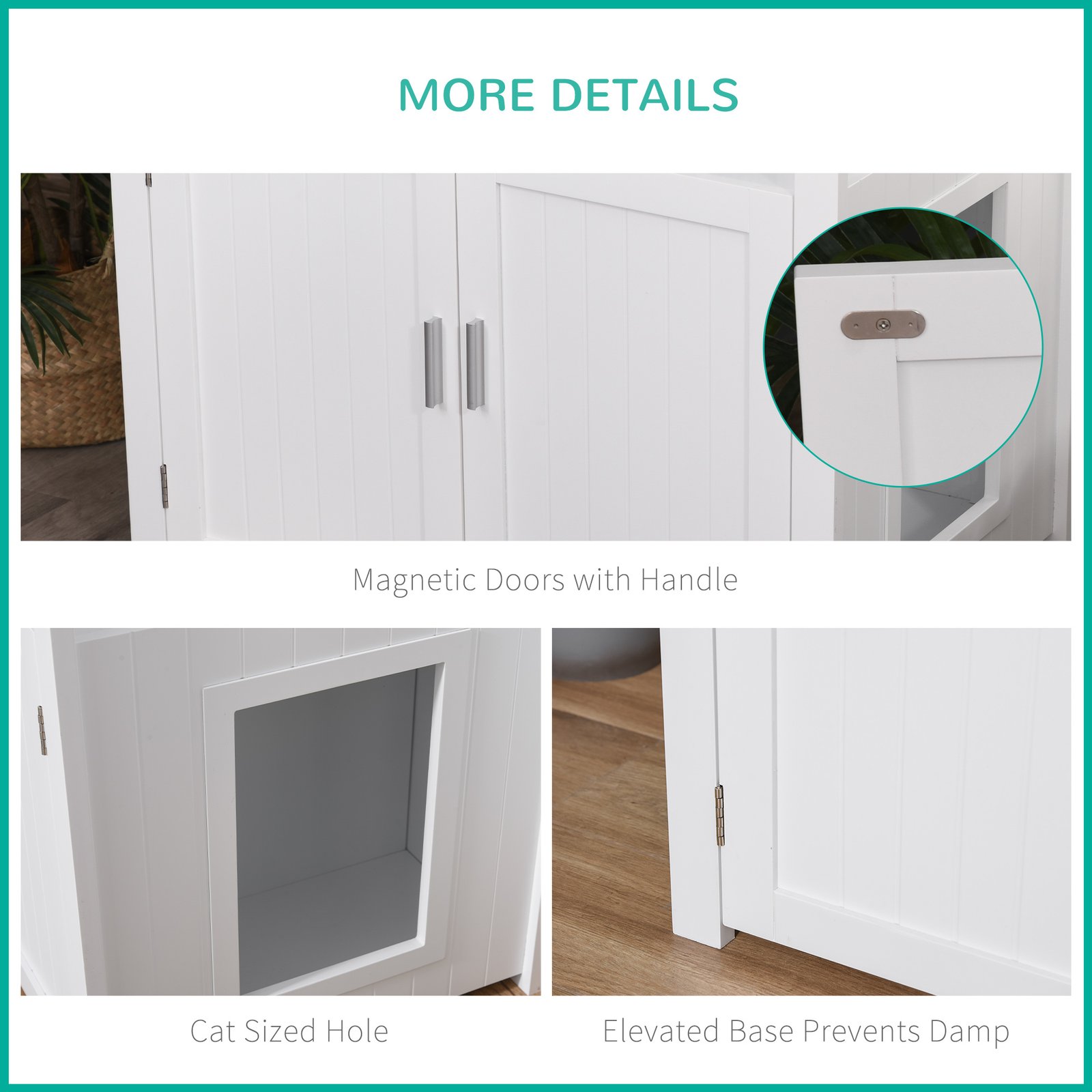 Wooden Cat Litter Box Enclosure Furniture with Adjustable Interior Wall & Large Tabletop for Nightstand, White - Image 7