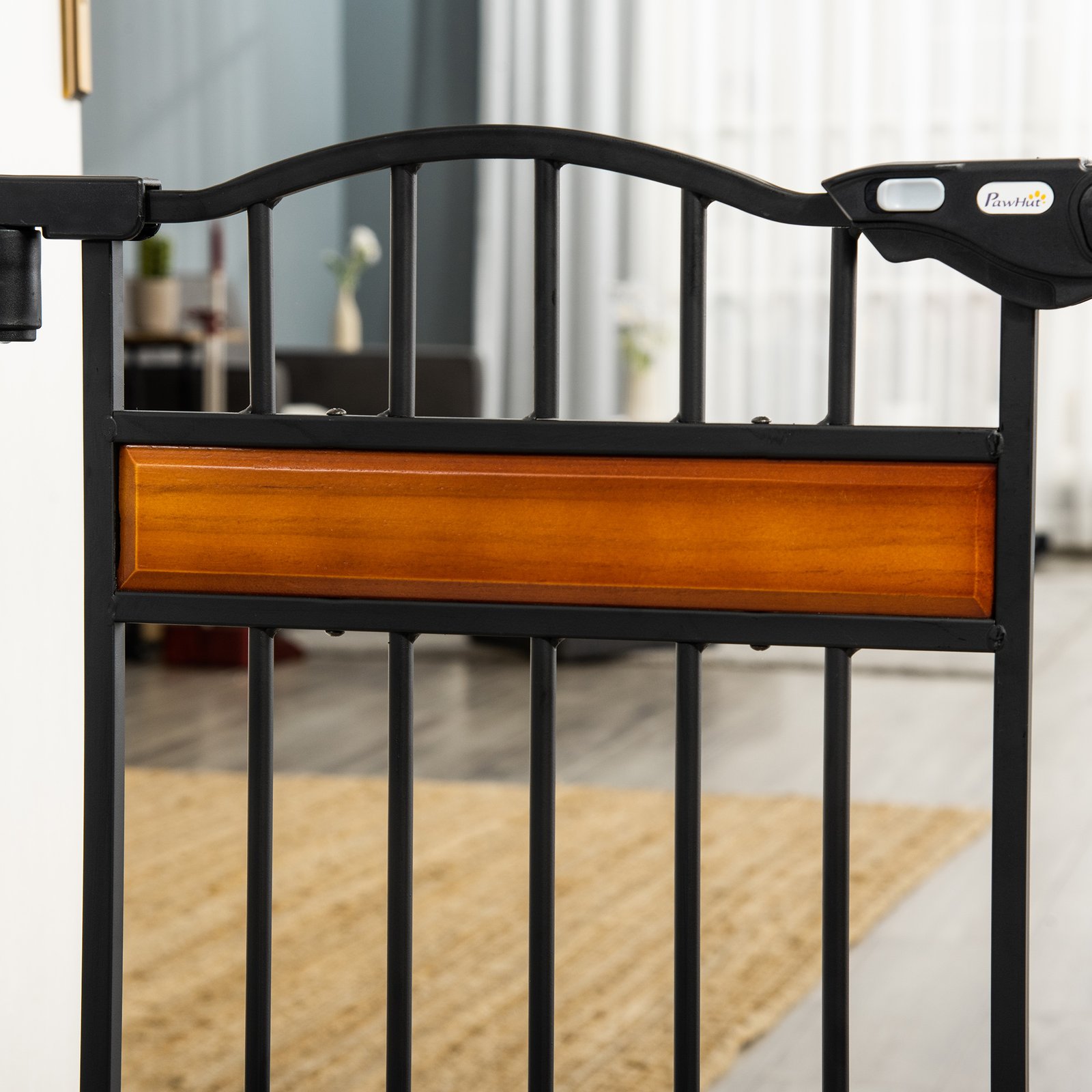 Pet Gate Safety Gate, with Cat Flap, Auto Close, for Staircases, Doorways, Hallways, 74-80cm Wide - Black - Image 8