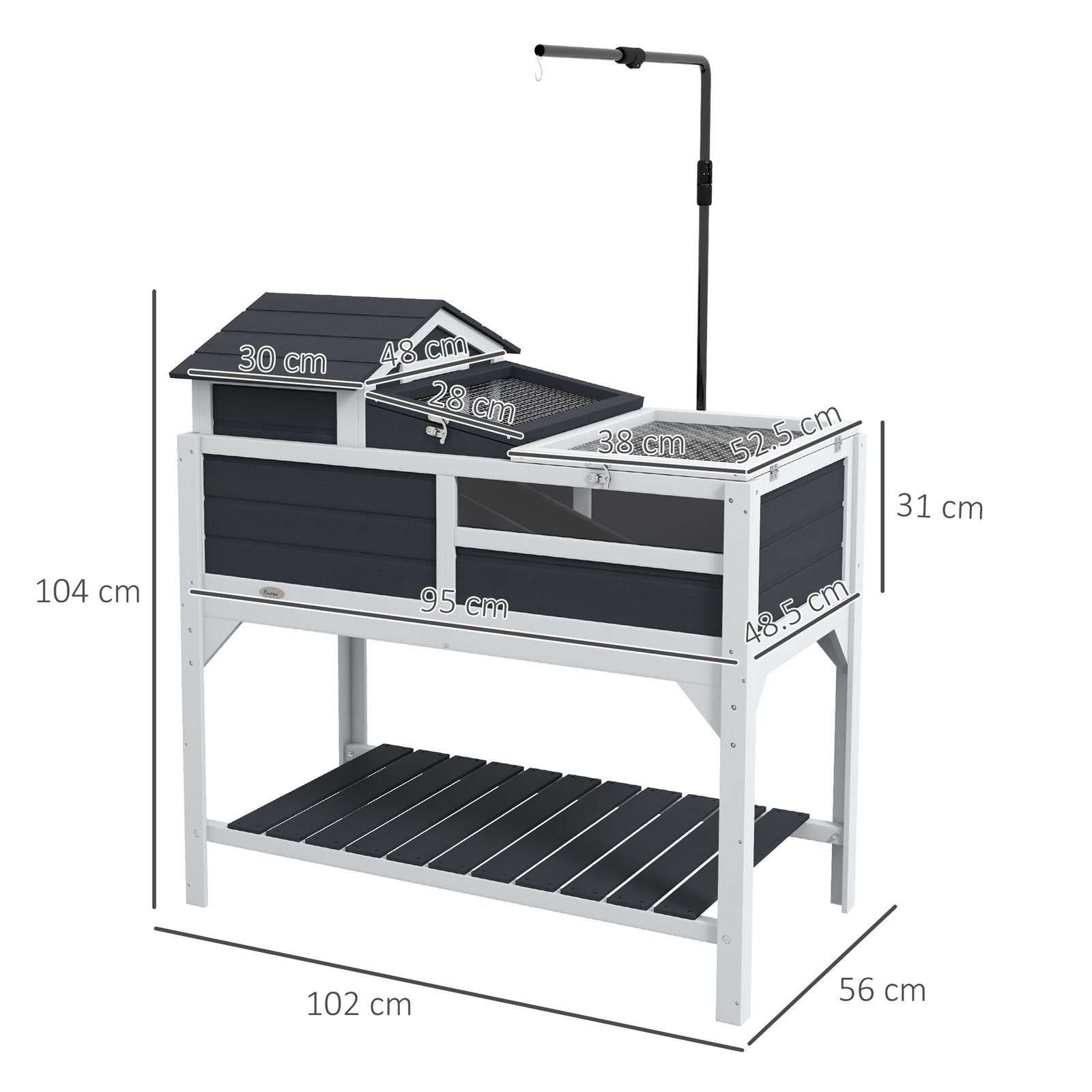 Wooden Tortoise Enclosure, Tortoise Tank w/ Adjustable Lamp Holder, Openable Lid, Removable Main House - Grey - Image 3