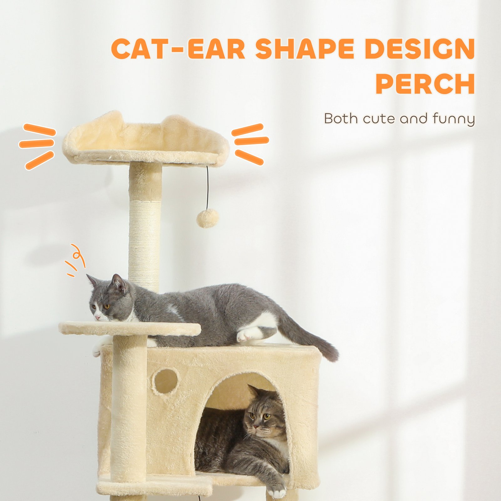 180cm Large Cat Tree Tower with Sisal Scratching Posts, Condos, Plush Perches, Hammock, Ladder, Beige