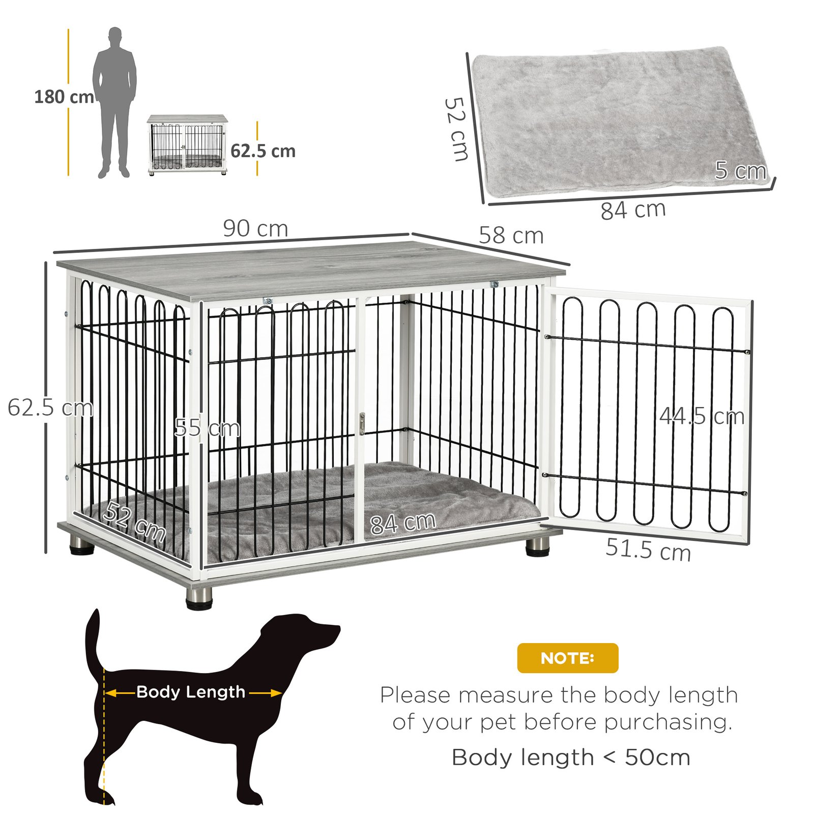 Indoor Dog Crate Furniture, Side End Table, with Soft Washable Cushion, Lockable Doors, for Small and Medium Dogs