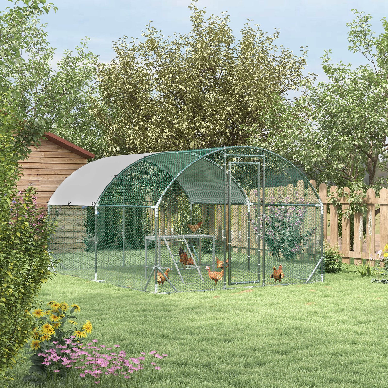 Walk In Chicken Run with Chicken Activity Shelf and Cover, 2.8 x 3.8 x 2m - Image 8