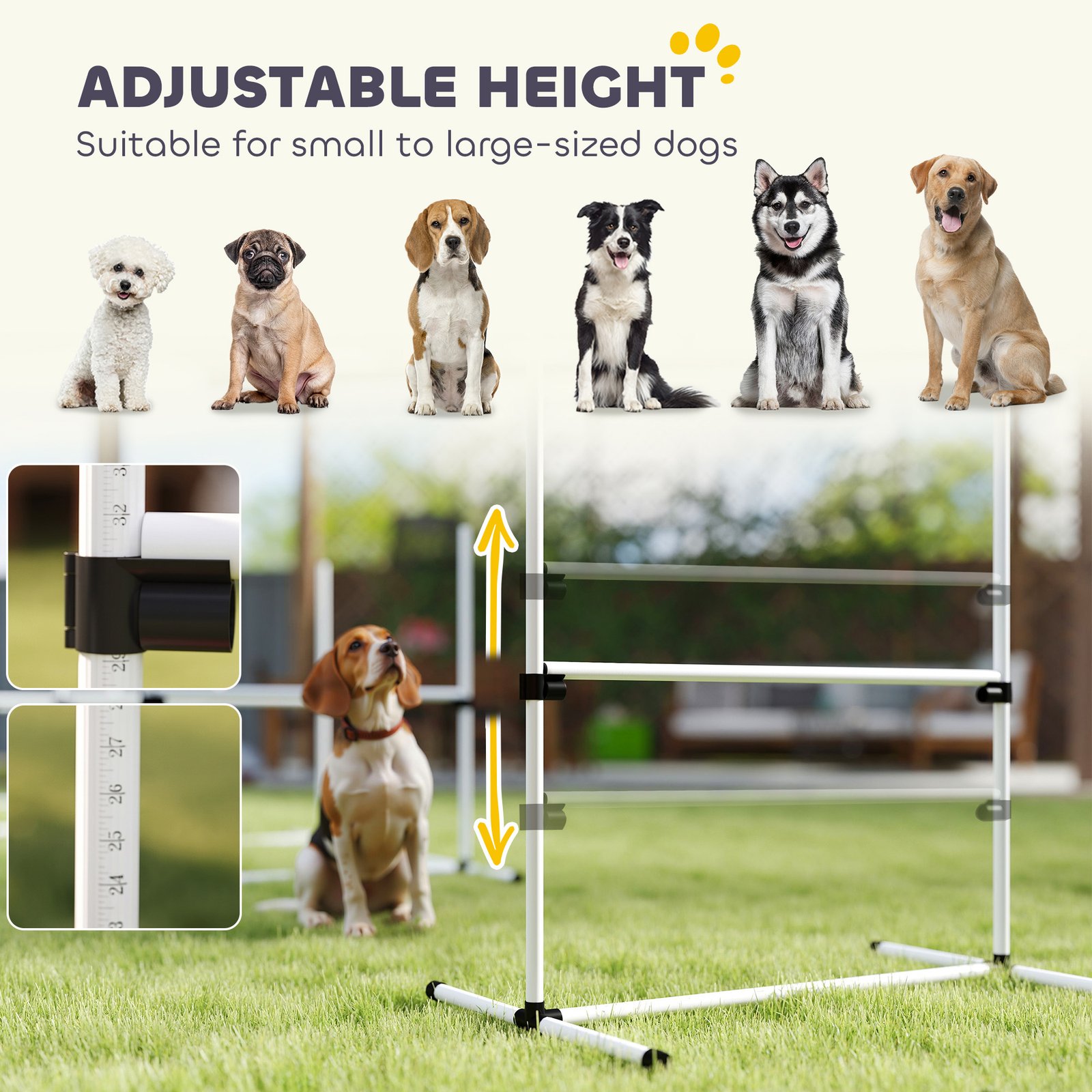 4 Pieces Dog Agility Training Equipment, Adjustable Height Jumps Hurdle with Carrying Bag for Outdoor, White