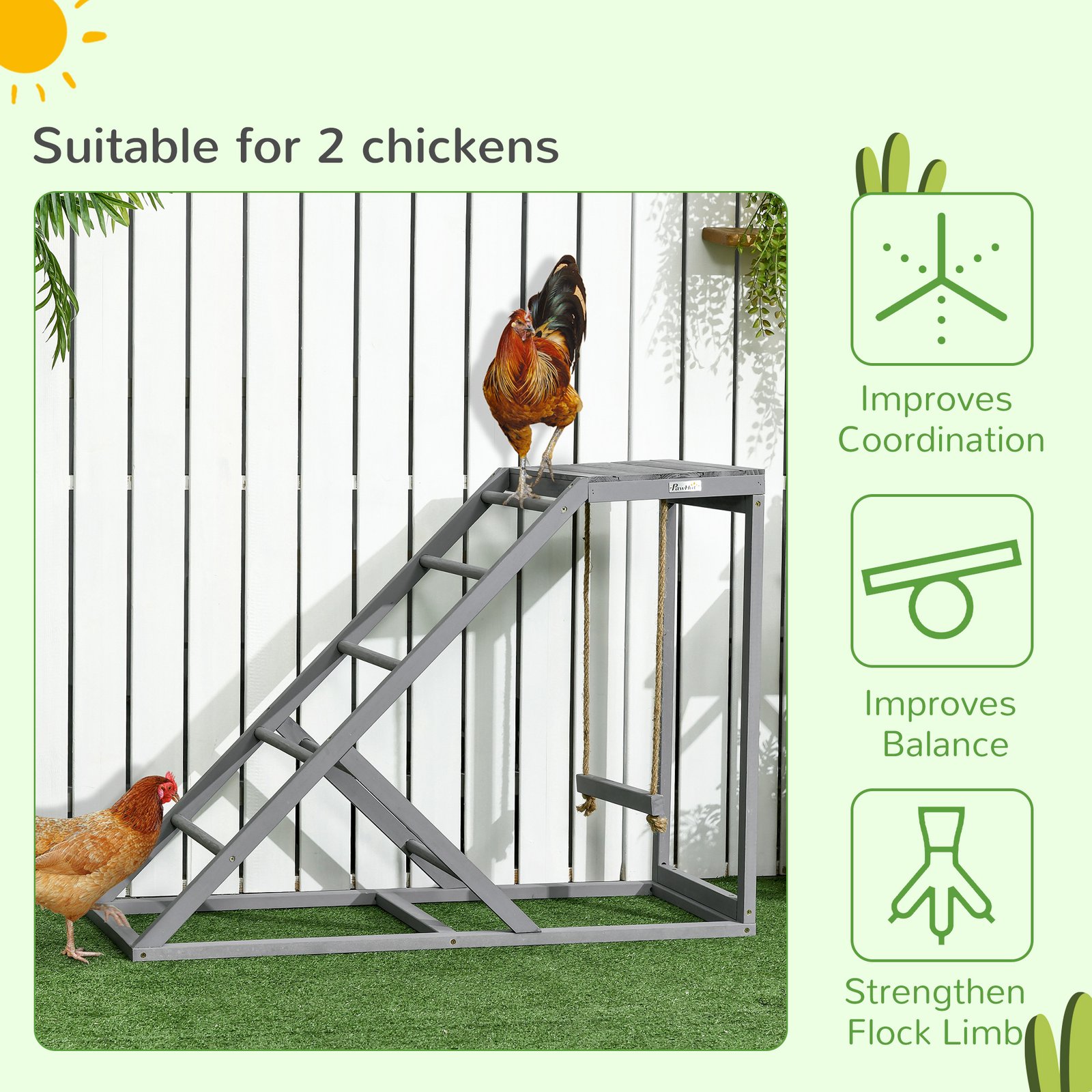 Wooden Chicken Coop Toy with Swing, Ladder, Platform, Grey - Image 7