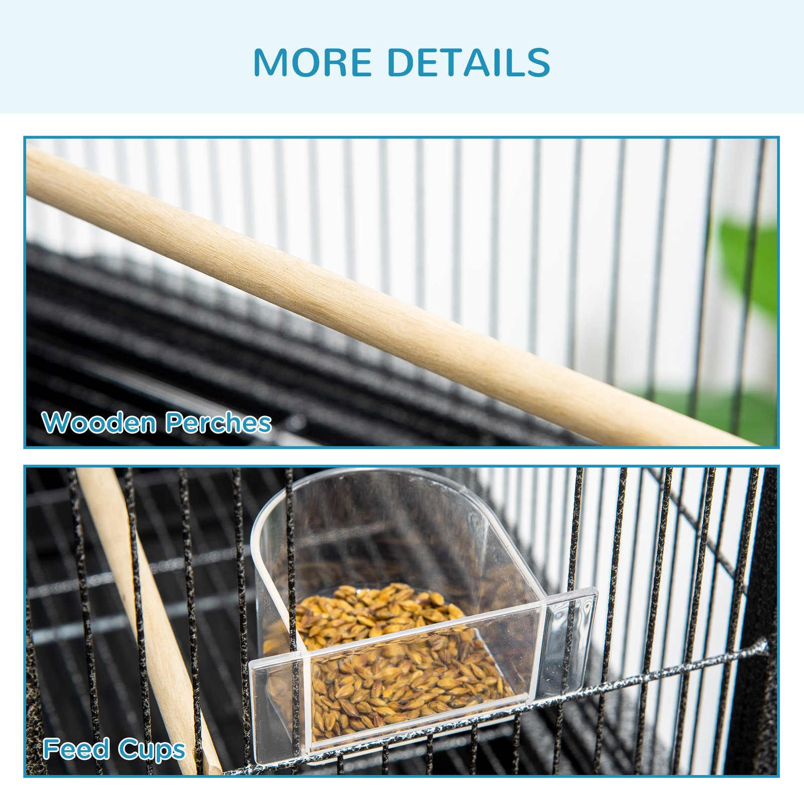 Large Bird Cage Budgie Cage with Stand, Storage Shelf, Wood Perch for Parrot, 81 x 48 x 162.5 cm, Black