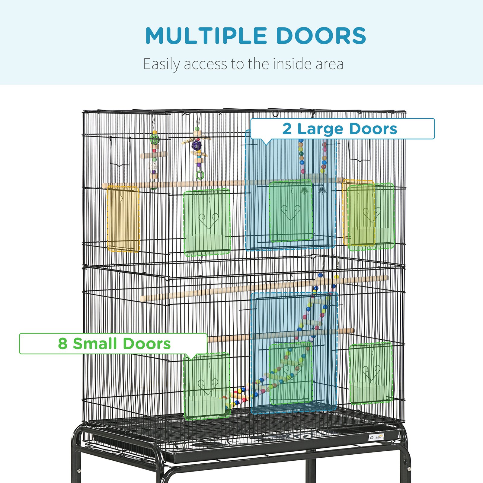 Large Bird Cage Budgie Cage with Stand, Toys, Wheels, Accessories, Storage Shelf for Canaries, Finches, Lovebirds, Parakeets - Black, 79 x 49 x 133 cm