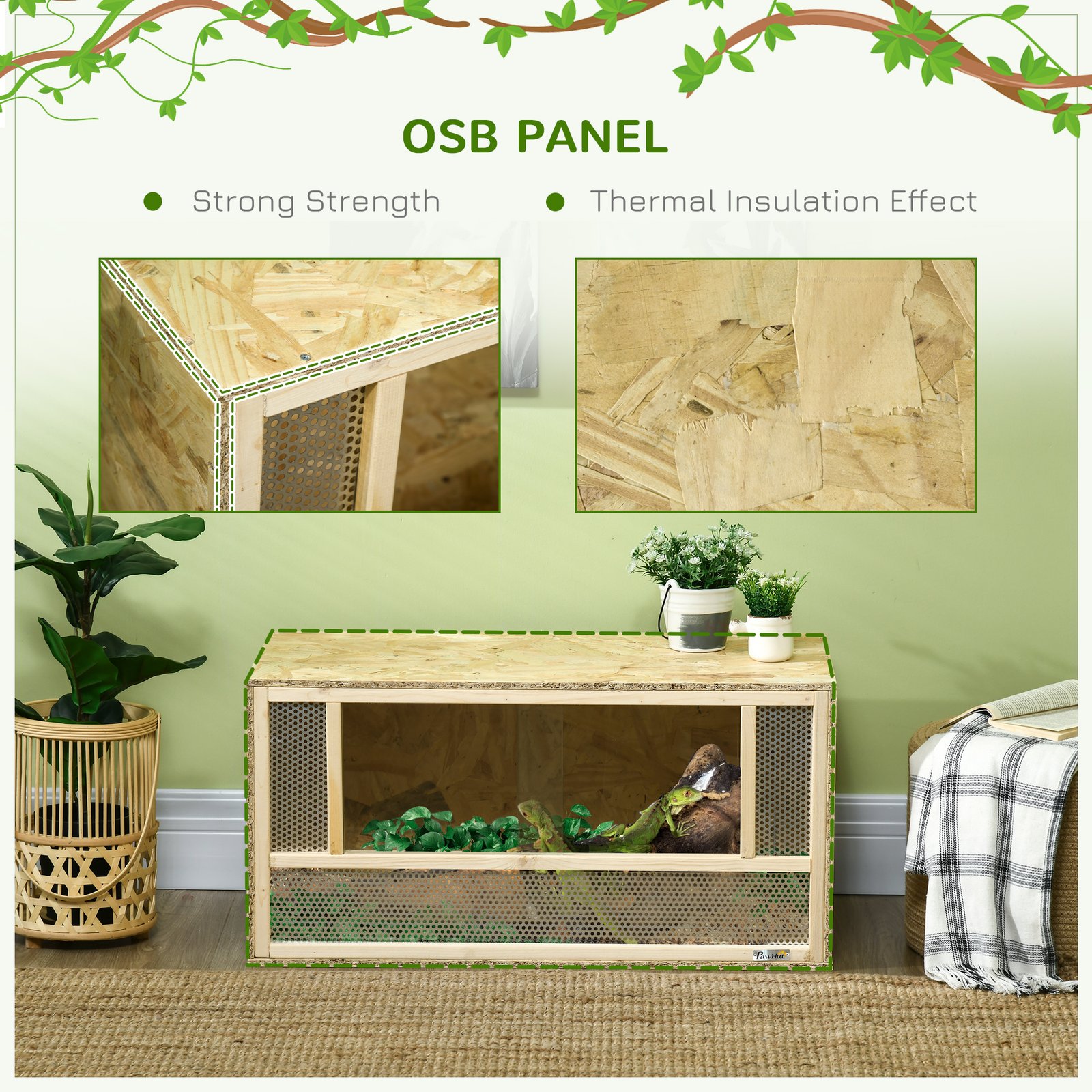 Reptile Terrarium Vivarium Habitat w/ Transparent Sliding Doors, Breathable Mesh, for Lizards, Horned Frogs, Snakes and Chameleons, 80 x 40 x 40 cm
