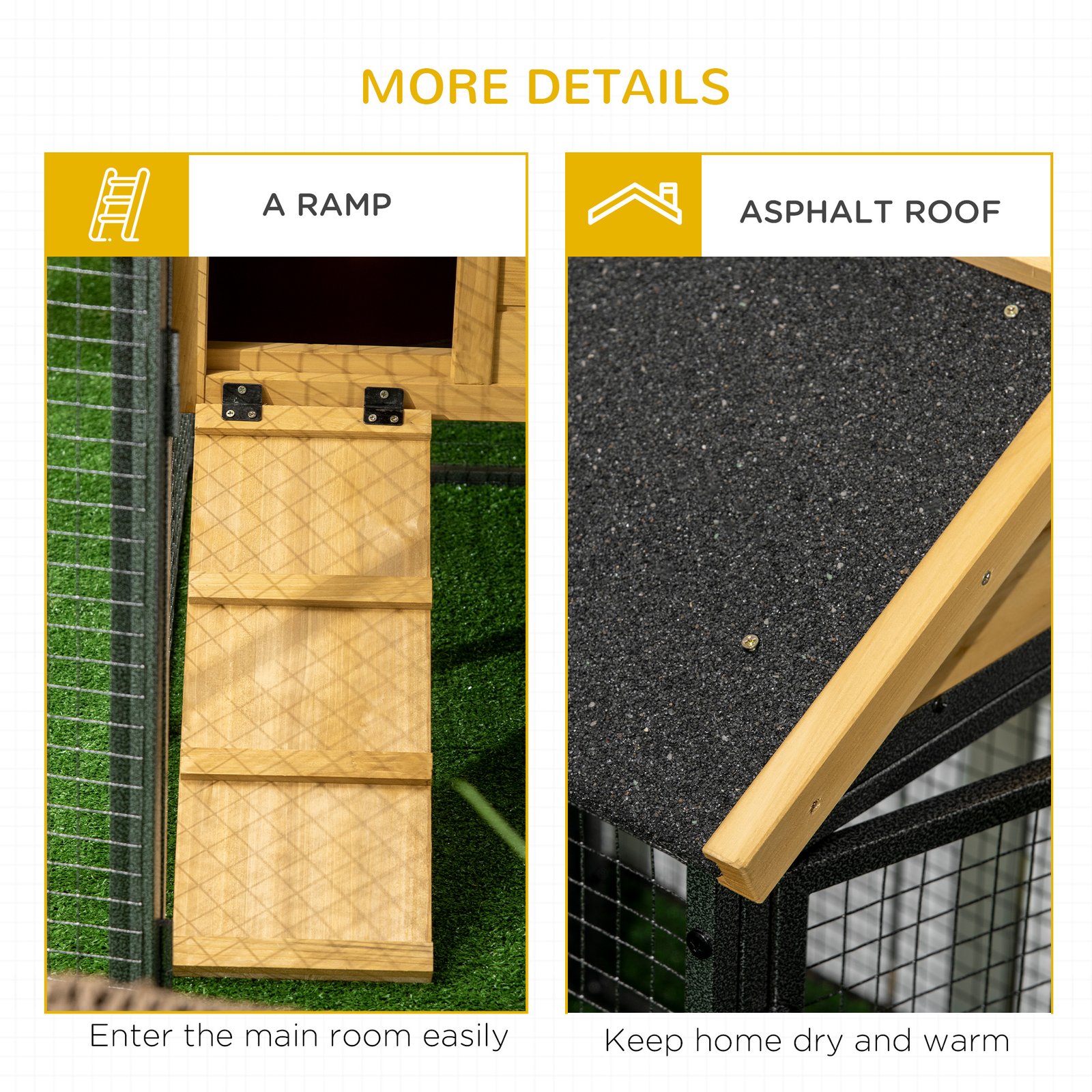 Outdoor Rabbit Hutch, with Run, Removable Tray, Asphalt Roof, 120 x 55.5 x 80cm