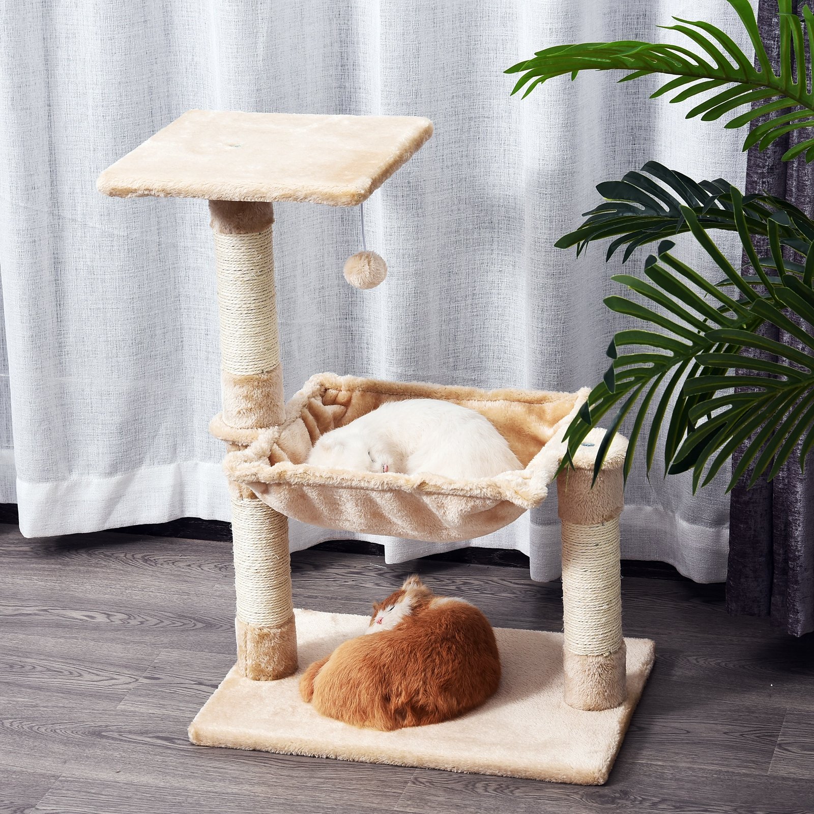 Cat Scratch Post with Bed Cat Tree for Indoor Cats Sisal Scratching Posts Hammock Kitty Activity Centre Beige - Image 9