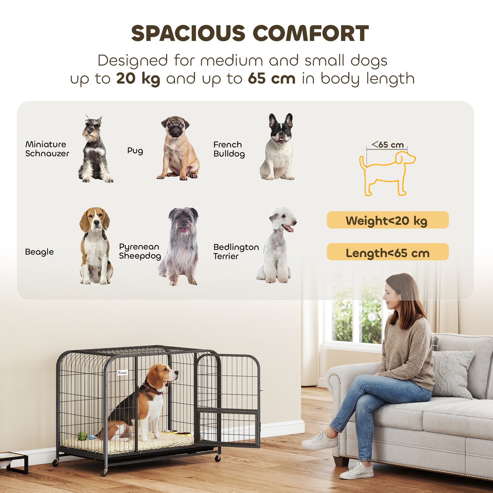 Heavy Duty Dog Crate,93 x 58 x 76 cm, Large Dog Cage for Small to Medium Breeds - Image 6