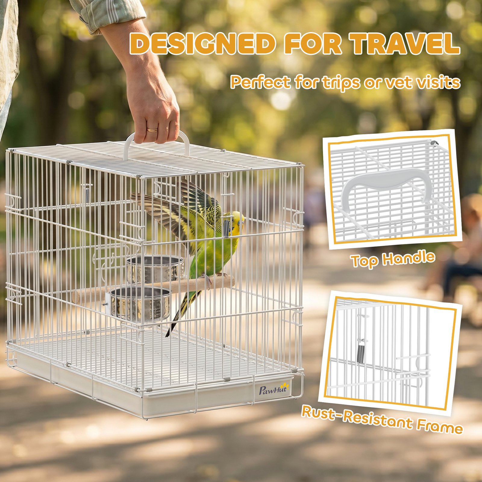 Bird Cage Foldable Portable Budgie Cage with Wooden Perch 2 Bowls for Travel 49 x 31 x 40 cm White