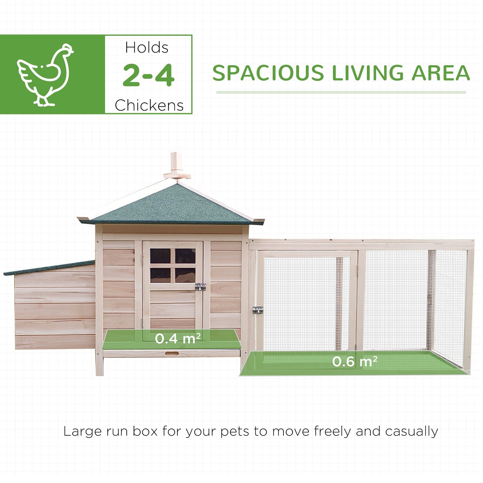 Chicken Coop, Small Animal Pet Cage with Nesting Box, Outdoor Hen House with Run, Wooden