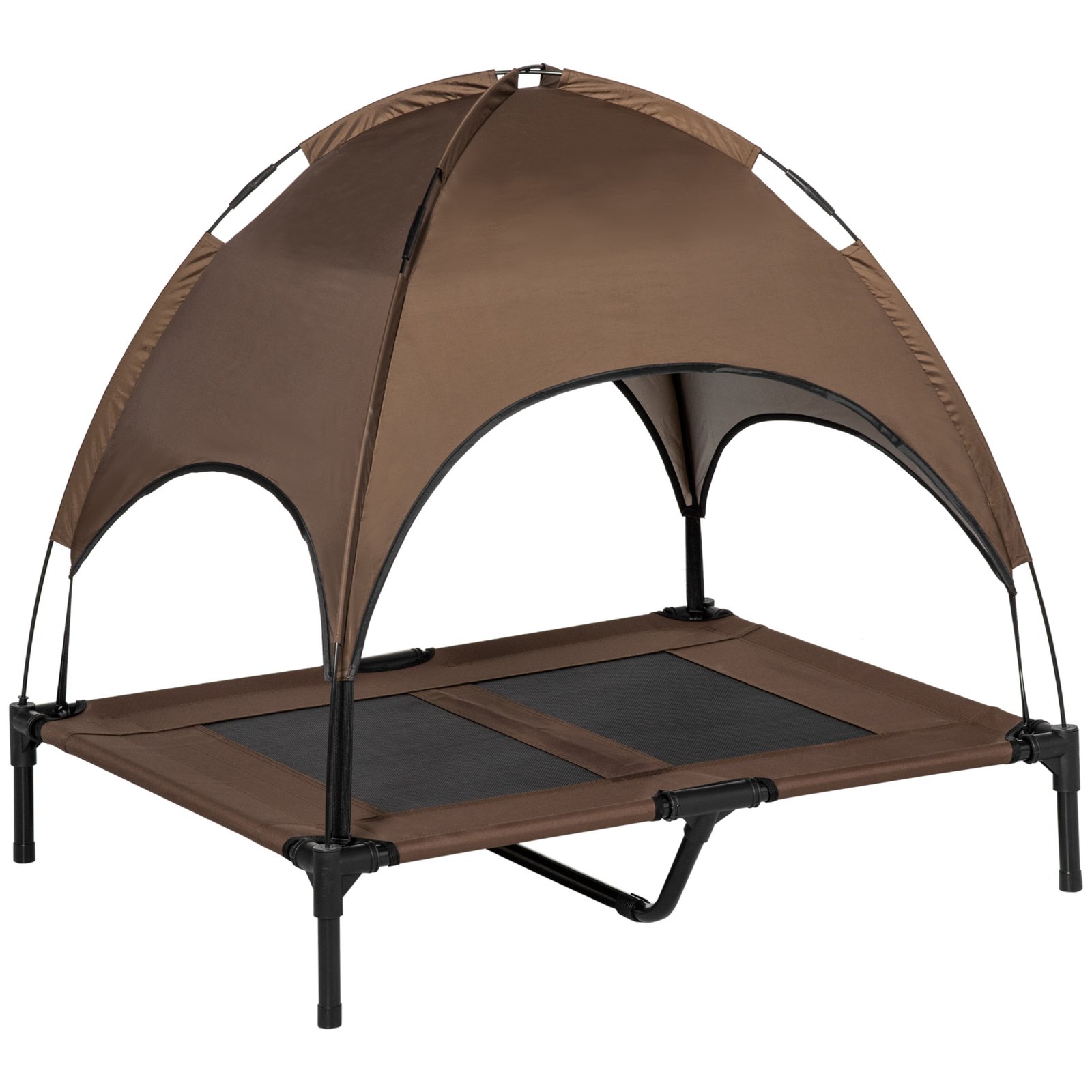 Outdoor Dog Bed with Removable Canopy, Portable Raised Dog Bed for Camping, Garden & Beach, Water-Resistant UV-Protection Mesh Pet Cot Sun Lounger, for Large Pets, 92 x 76 x 90 cm, Brown
