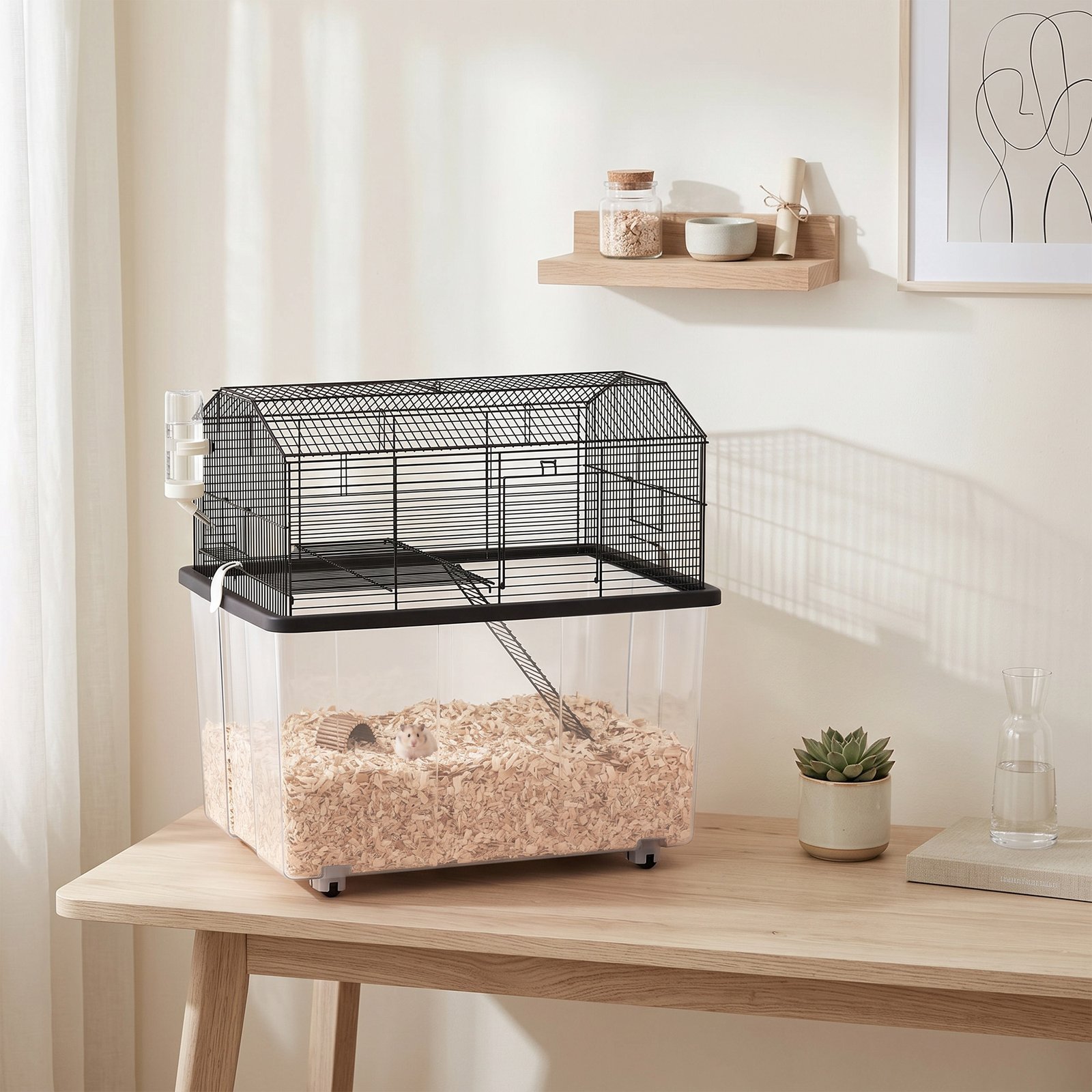 Two-Tier Gerbil Cage, Hamster Cage for Dwarf Hamster w/ Wheels, Deep Bottom, Food Dish, Water Bottle