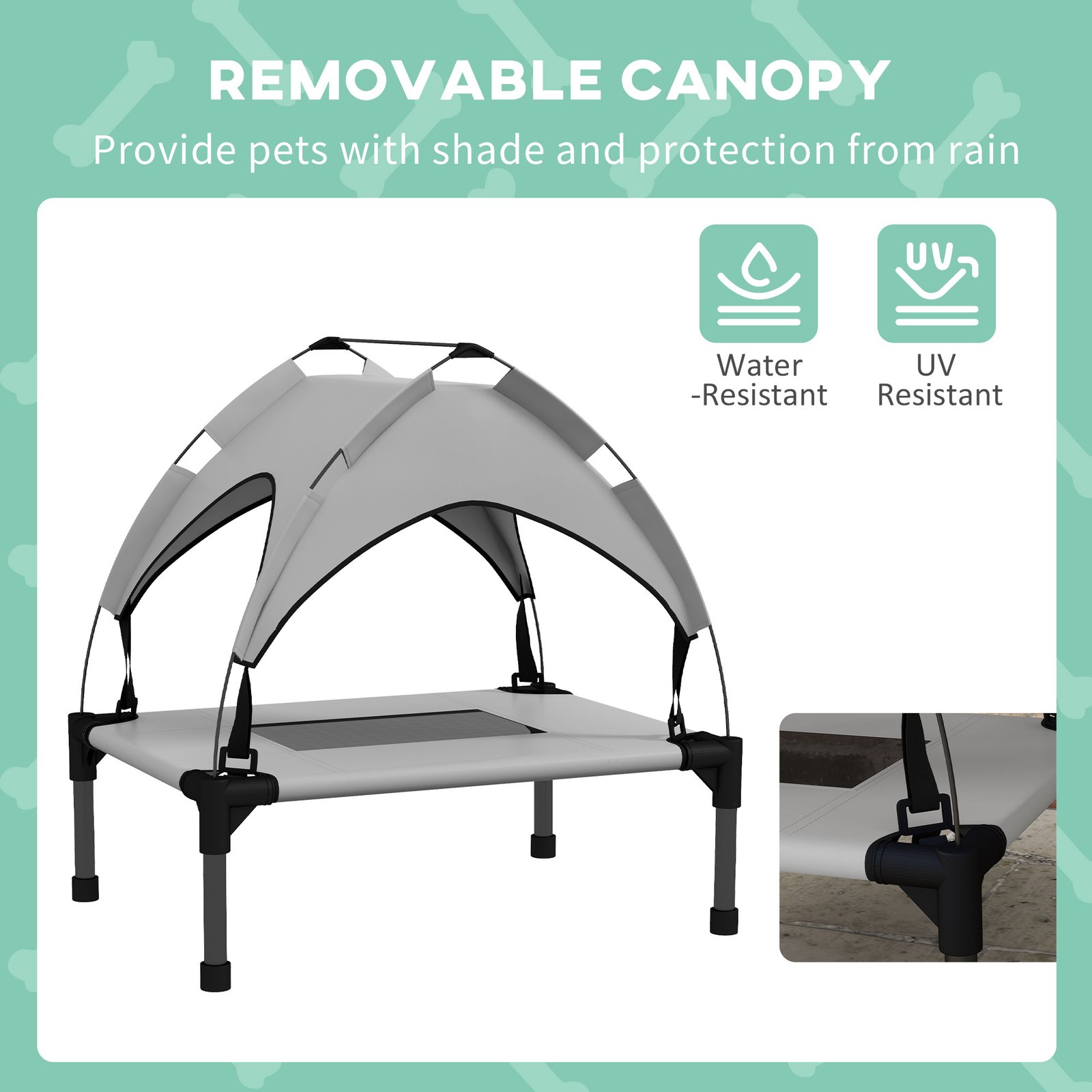 Cooling Raised Pet Bed w/ Washable Breathable Mesh, for Mini Small Dogs, 61 x 46 x 63cm - Light Grey
