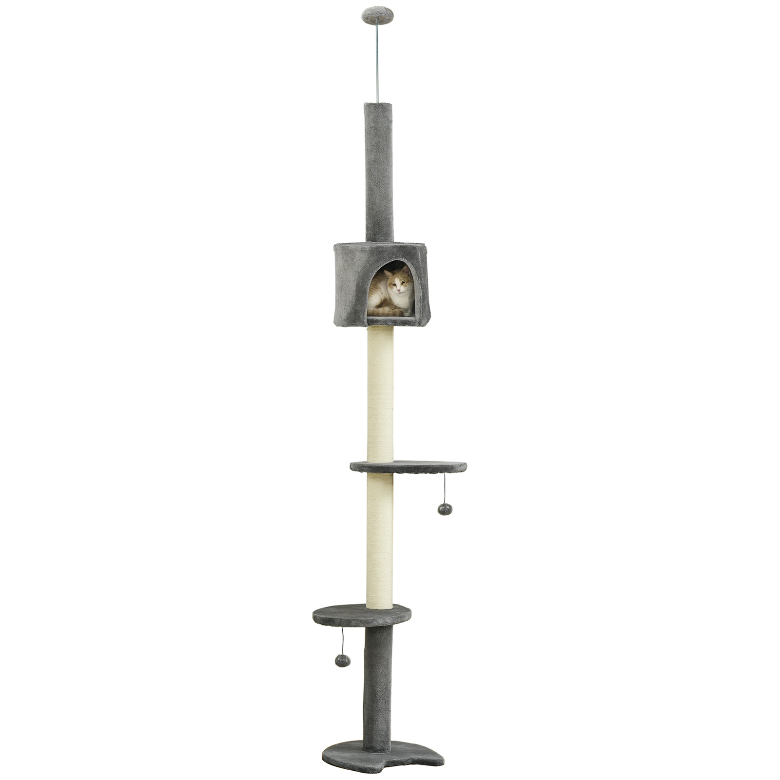 Floor to Ceiling Cat Tree for Indoor Cats, Kitten Tower, Condo, Multi-Layer Activity Center, Indoor Pet Play House with Solid Scratching Post Hanging Balls, Light Grey