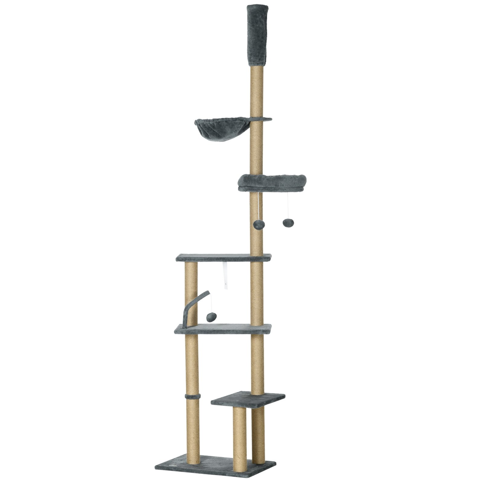 230-250cm Floor-to-Ceiling Climbing Cat Tree Tower - Grey