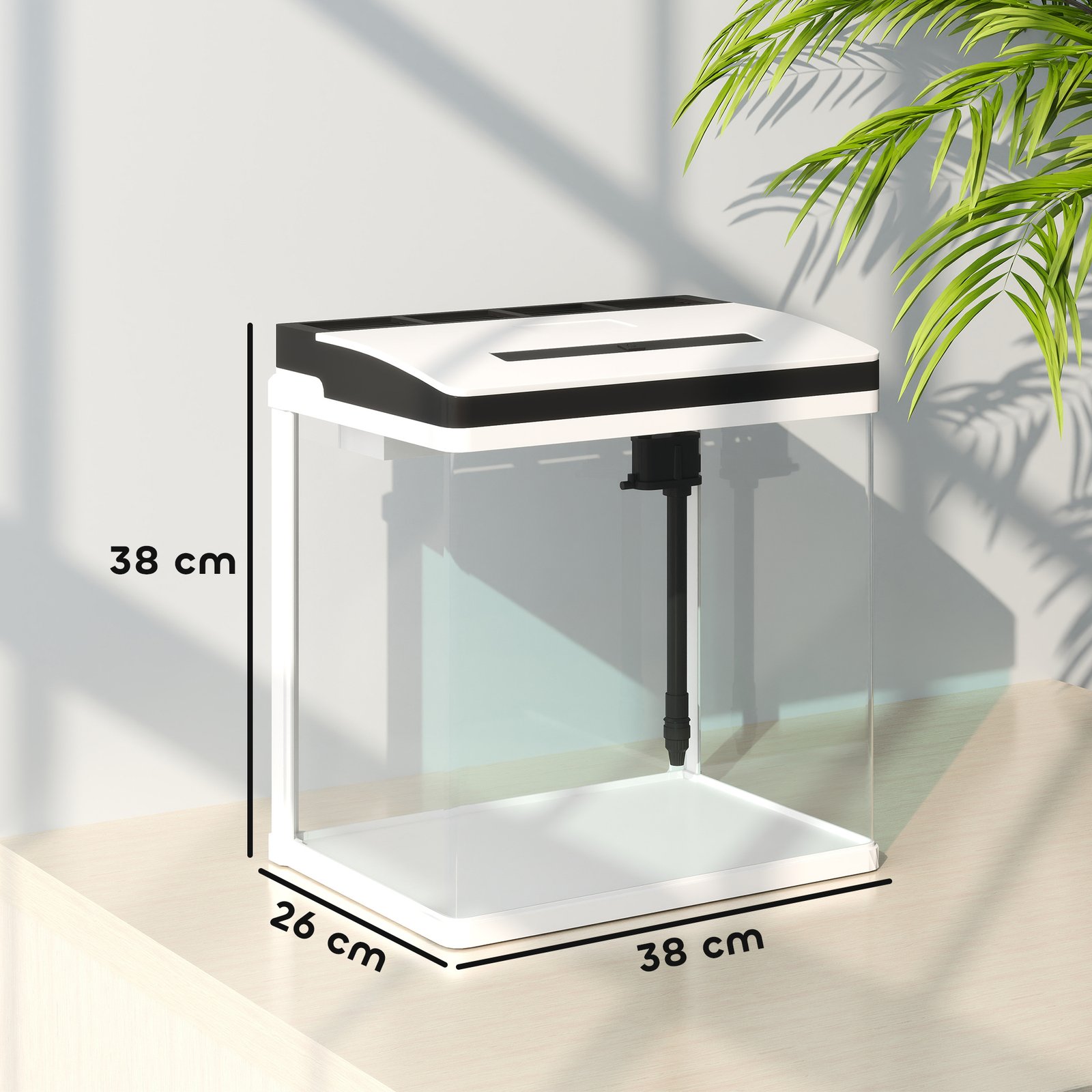 28L Glass Aquarium Fish Tank with Filter, LED Lighting, for Betta, Guppy, Mini Parrot Fish, Shrimp, 38 x 26 x 39.5cm