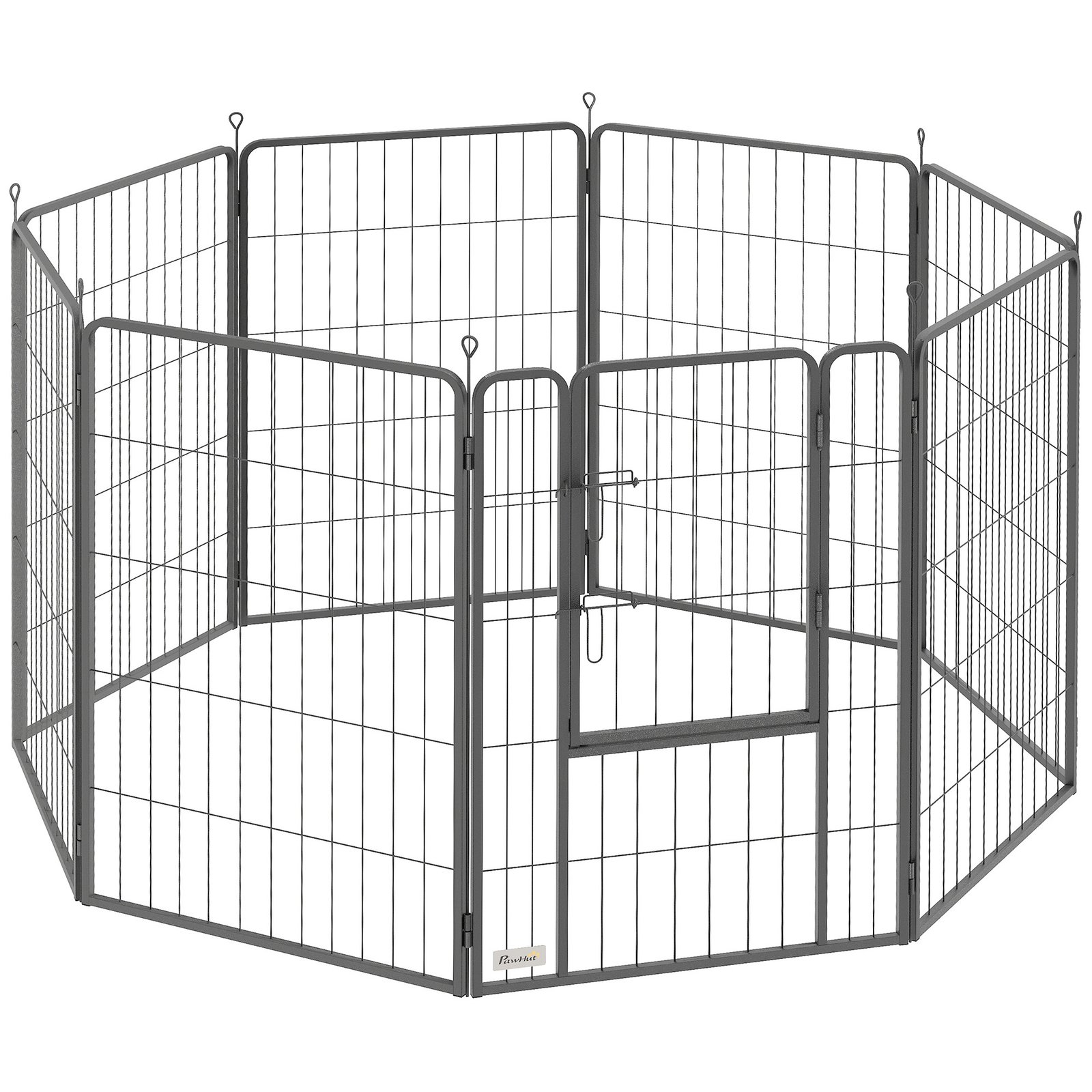 Eight-Panel Dog Playpen with Door, for Large Dogs, Indoors, Outdoors, 100cm Tall, Black