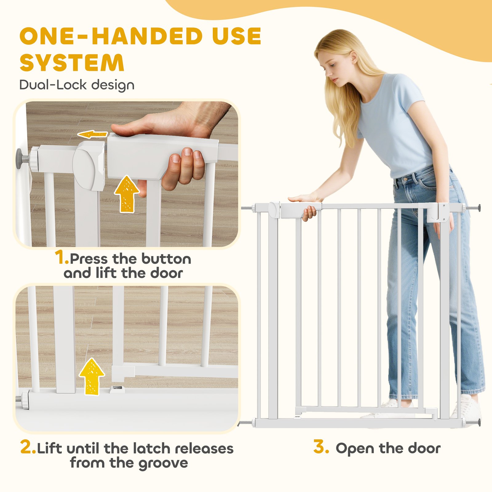 Baby Gate, Pet Safety Gate Pressure Fit, 76-81cm Wide with Two-Way Open, One-Hand Opening