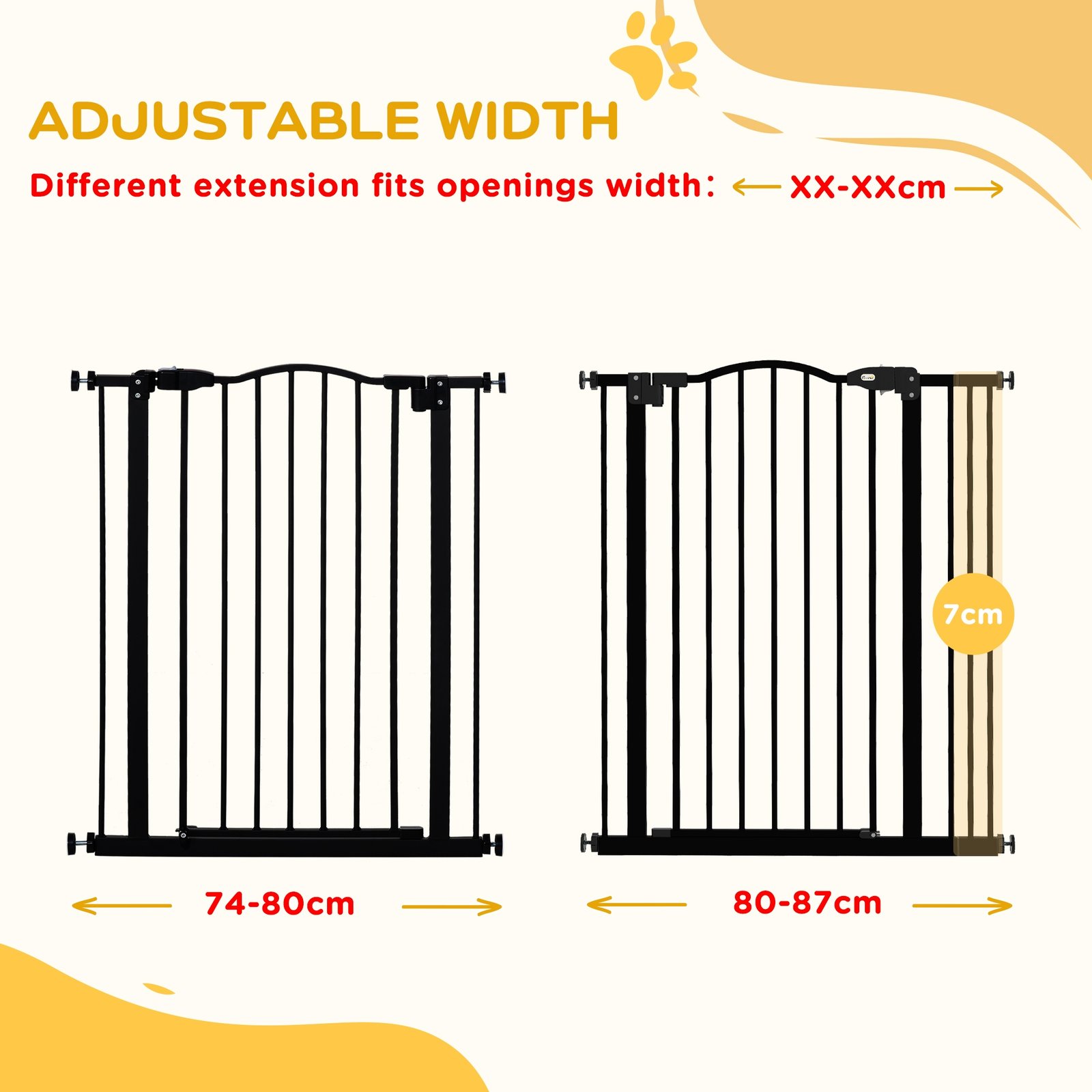 Metal Pet Safety Gate Dog Gate Folding Fence 74-87cm, Black