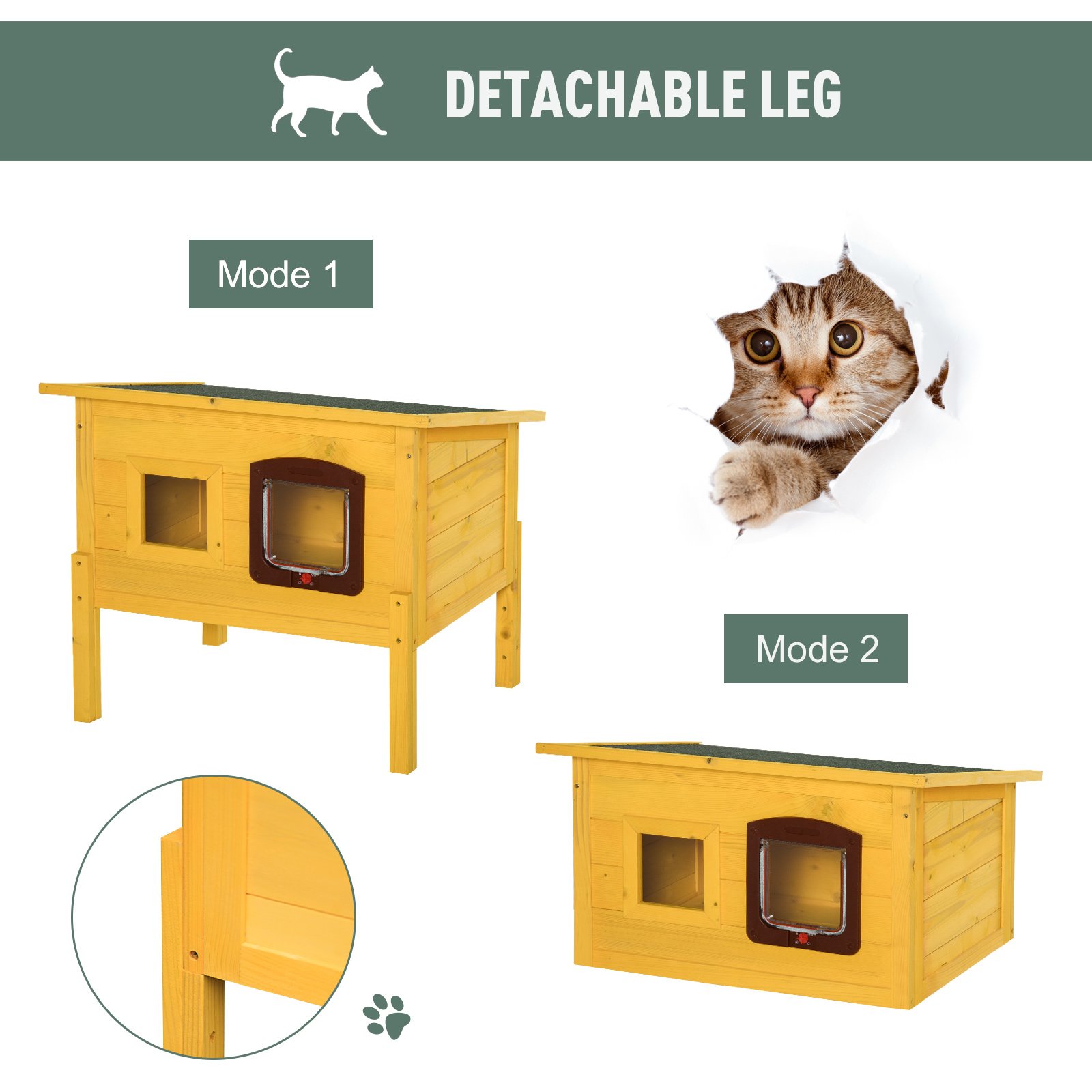 Garden Wooden Cat House Hide Cage Outdoor Pet Play Home Waterproof Roof Kitty Shelter Kennel w/ith Door & Window - Image 6