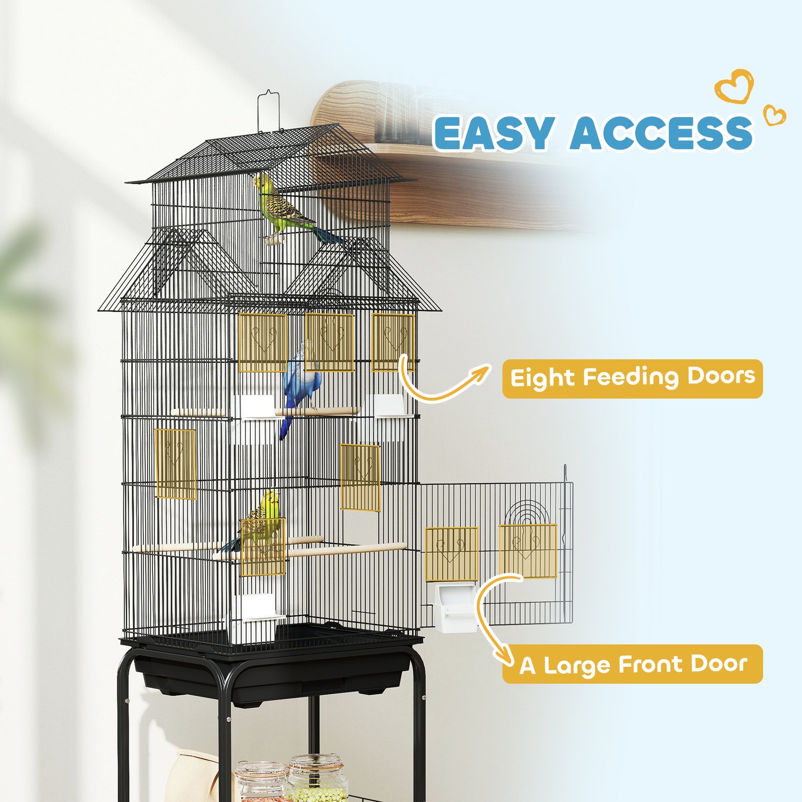 Metal Bird Cage with Plastic Swing, Perch, Food Container, Tray, Handle, for Finches, Canaries, Budgies, 43 x 32.5 x 163 - Image 6