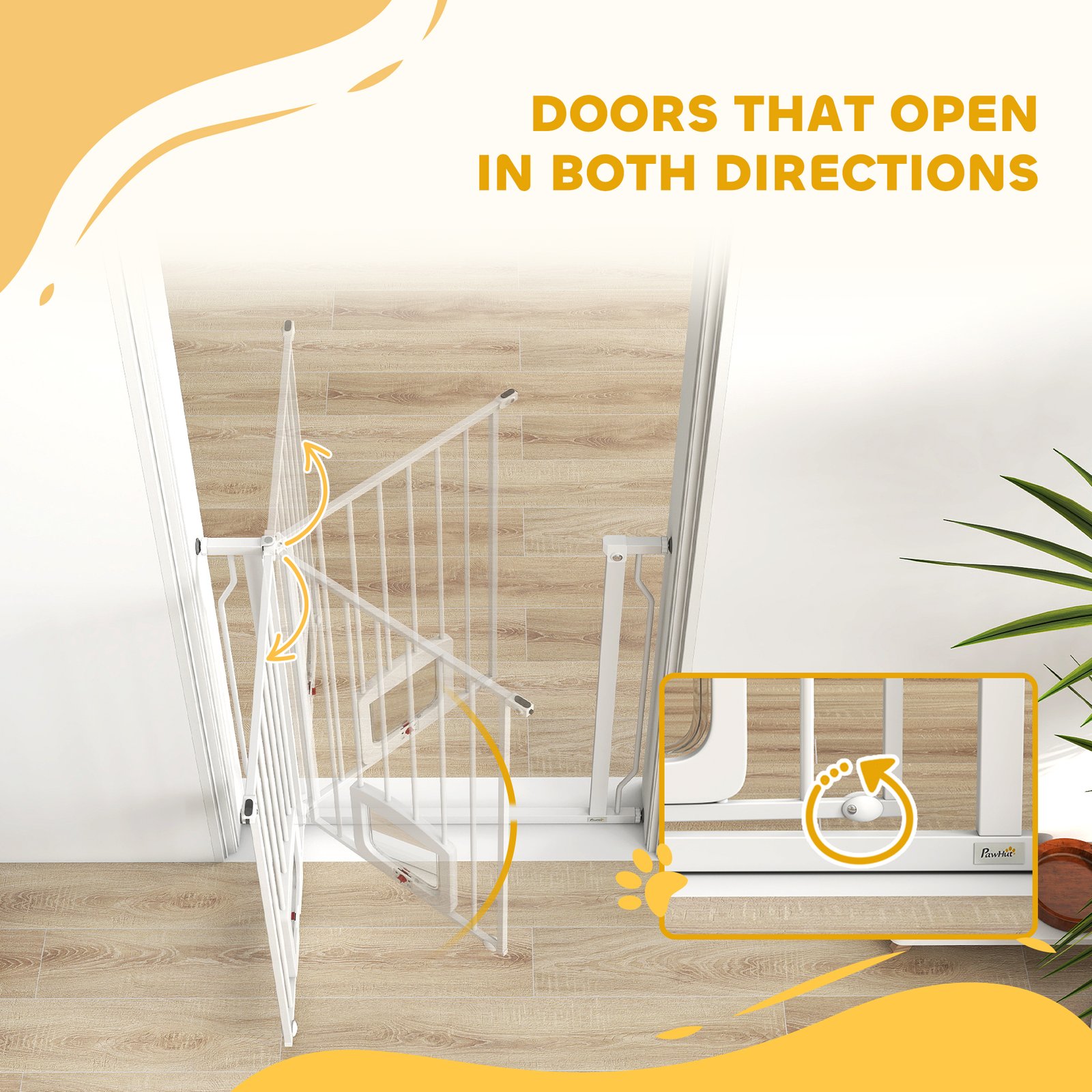 Adjustable Pet Gate with Cat Door, Pressure Fit Barrier for Doorway and Hallway, 75-85 cm, White