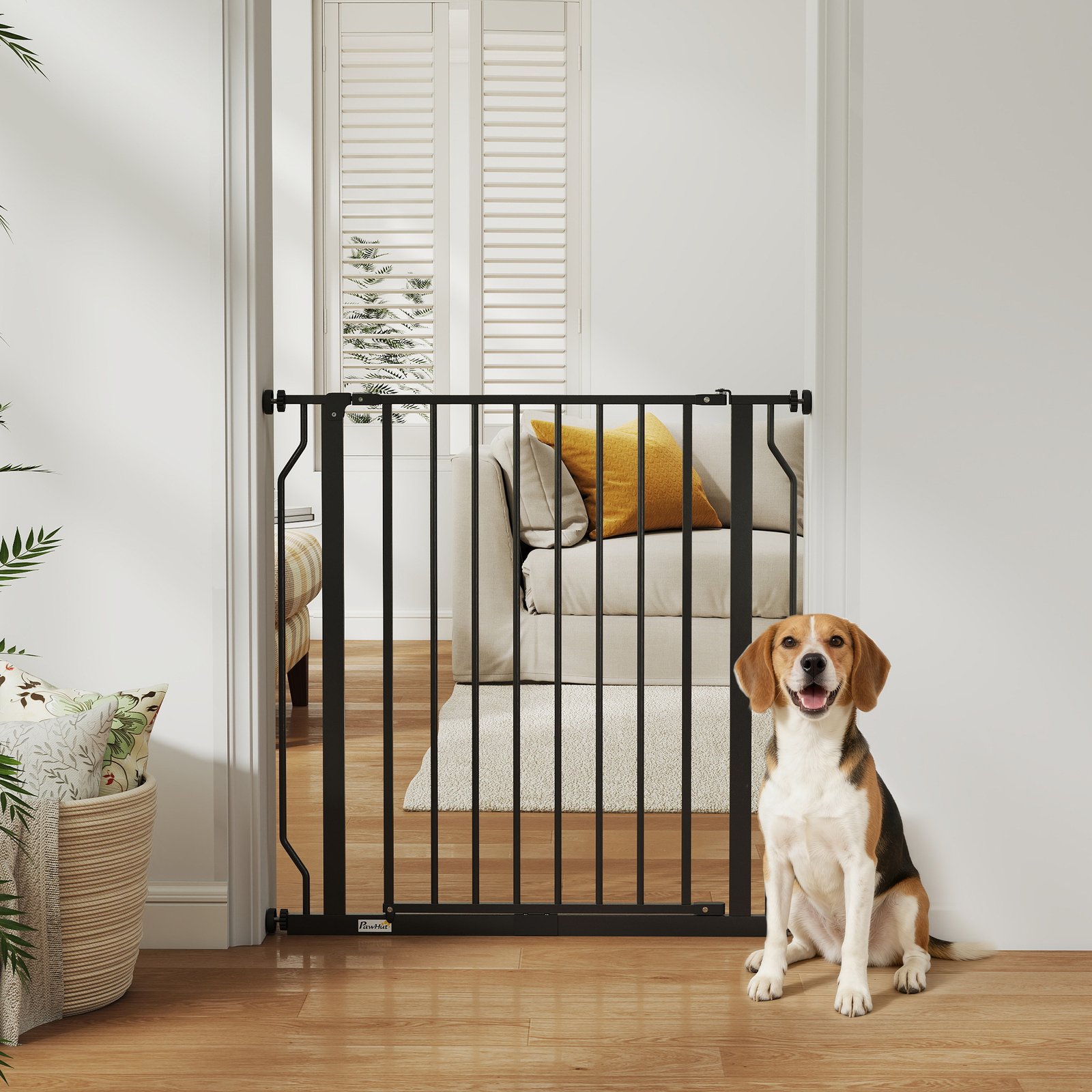 Extra Wide Dog Gate, with Door Pressure, for Doorways, Hallways, Staircases - Black