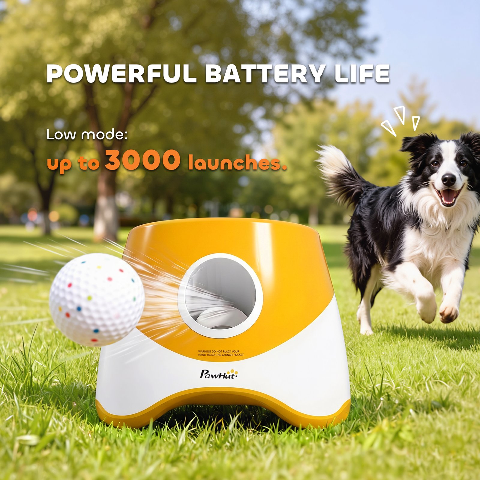 Automatic Dog Ball Launcher with 5 ETPU Balls 5.8 cm, 3 Distance Settings 6/10/14 m, Orange