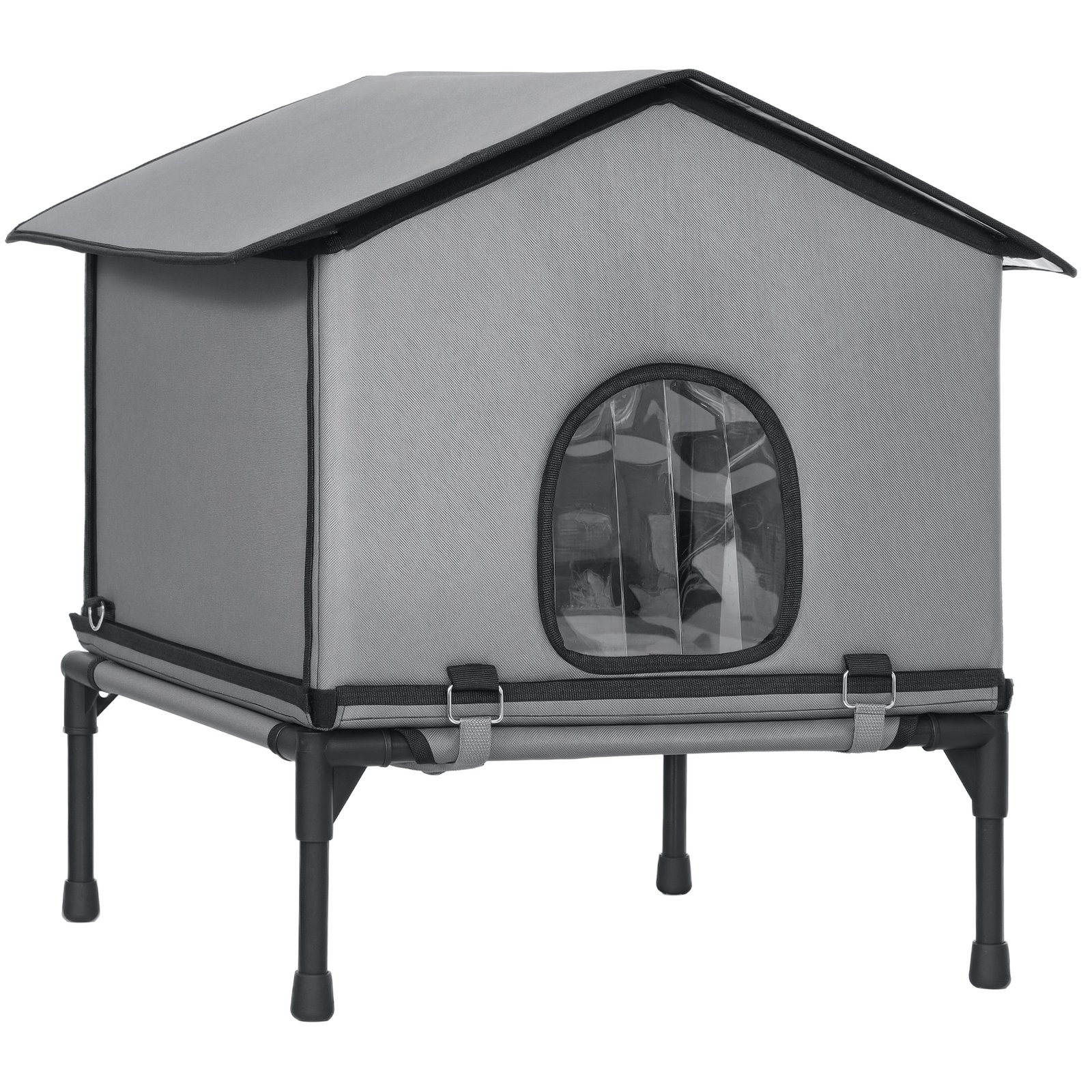 Outdoor Cat House, Waterproof Insulated Cat Kennel with Elevated Base, Foldable Feral Kitty Shelter for Kittens, Grey