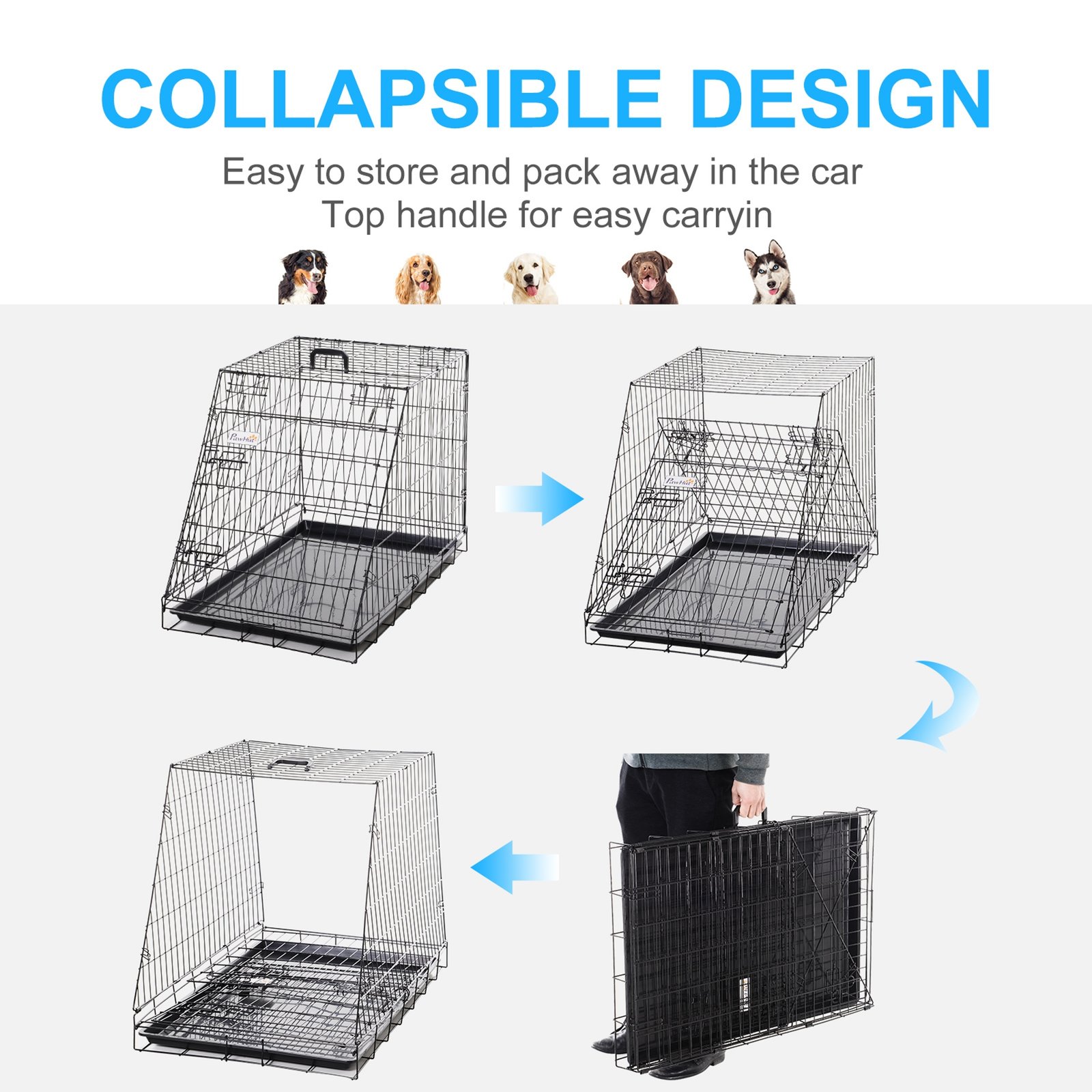 Trapeze Collapsible Dog Pet Travel Box Cage Removable Tray 93 x 58 x 65cm