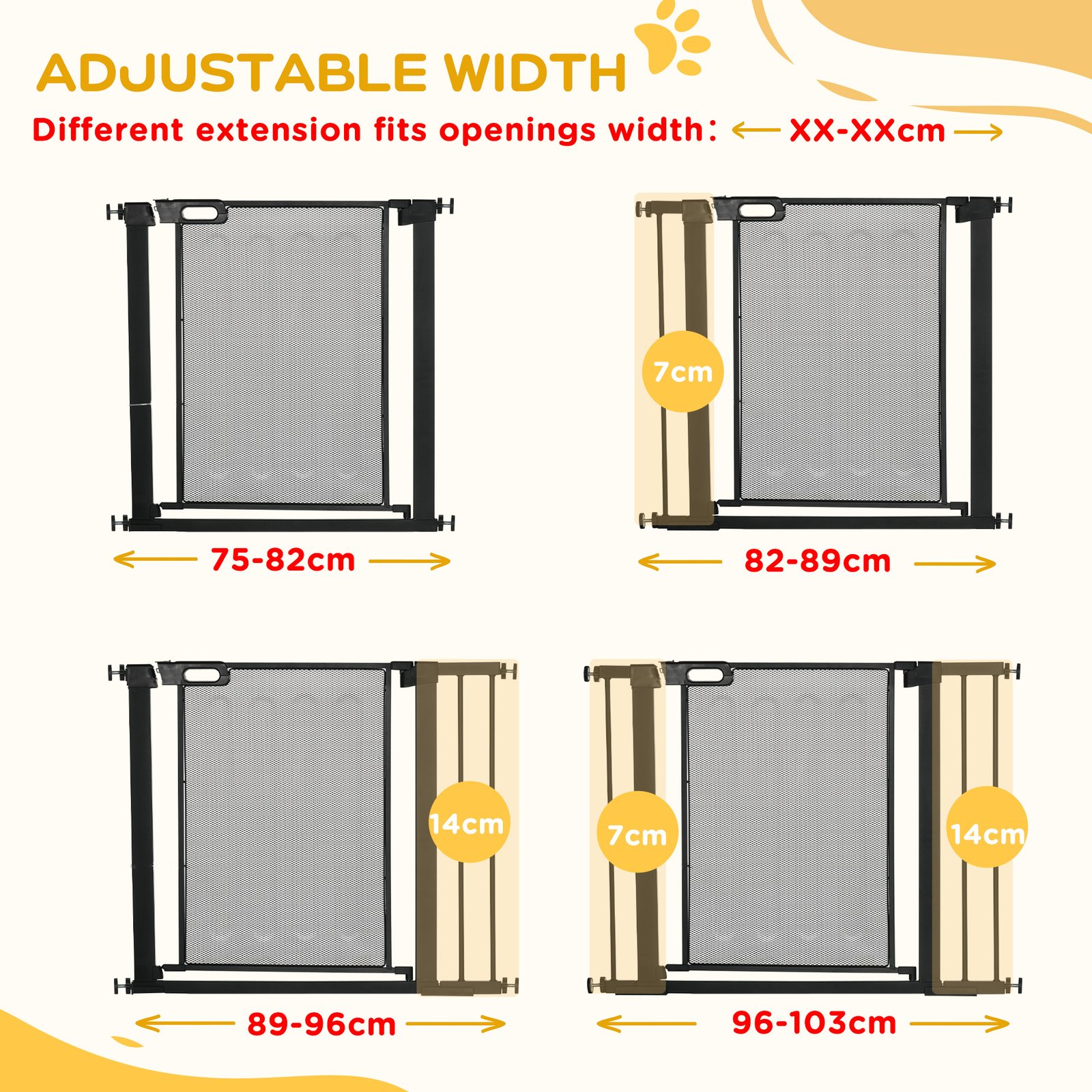 Pressure Fit Safety Gate, for Staircases, Hallways, Doorways w/ Extensions Kit, 75-103CM Adjustable Width - Black - Image 6
