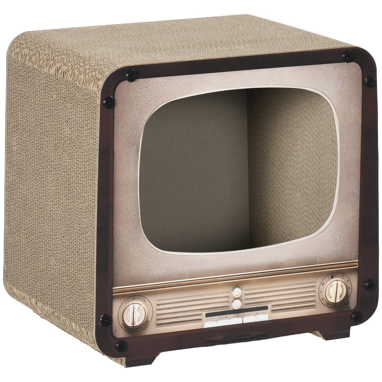 2 in 1 TV Shape Cat Scratching Board House with Catnip, for Indoor Cats, Brown