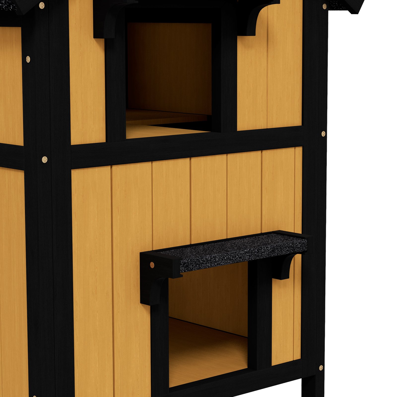 Wooden Cat House with Flower Pot, Windows, Multiple Entrances, Water-Resistant Roof for Outdoor - Yellow - Image 8