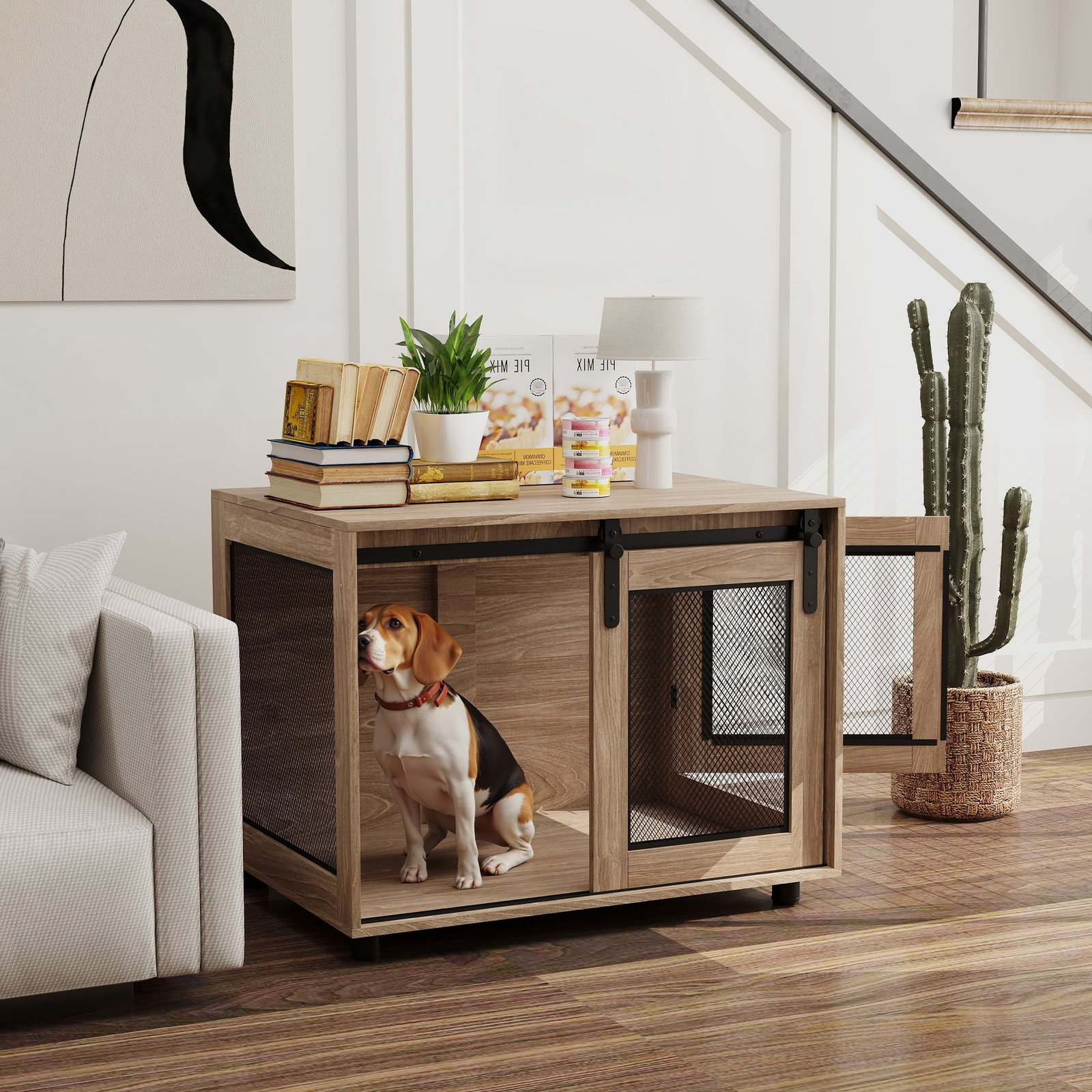 Dog Crate Furniture with Sliding Door for Medium Dogs, Brown