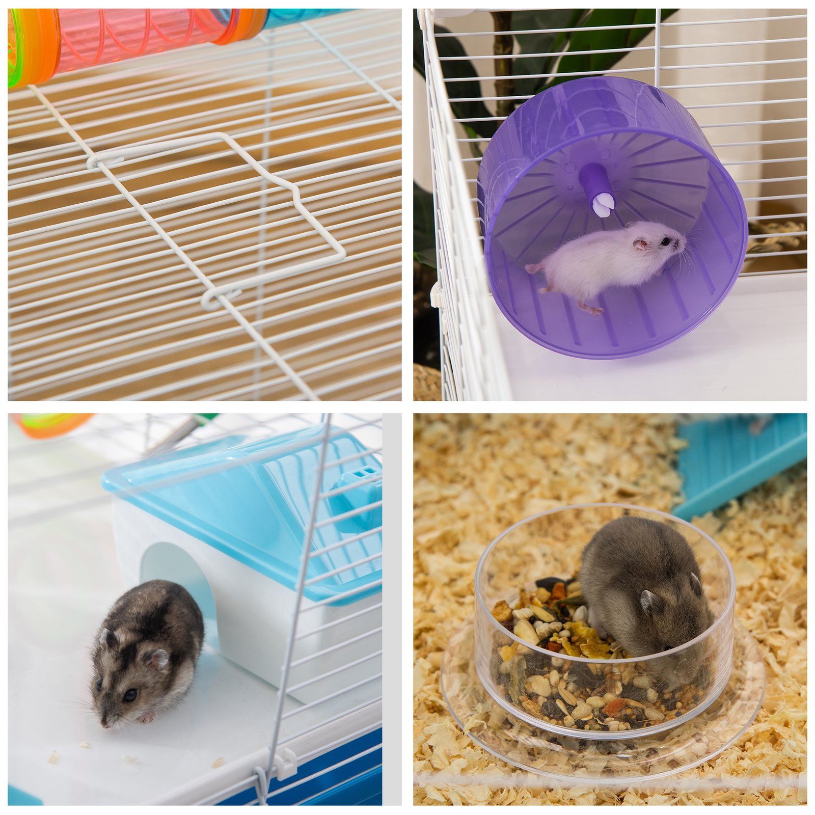 Hamster Cage, Gerbil Cage 3 Tier for Dwarf Hamster with Tube, Exercise Wheel, Water Bottle, Food Dish 59 x 36 x 47 cm- Blue - Image 8