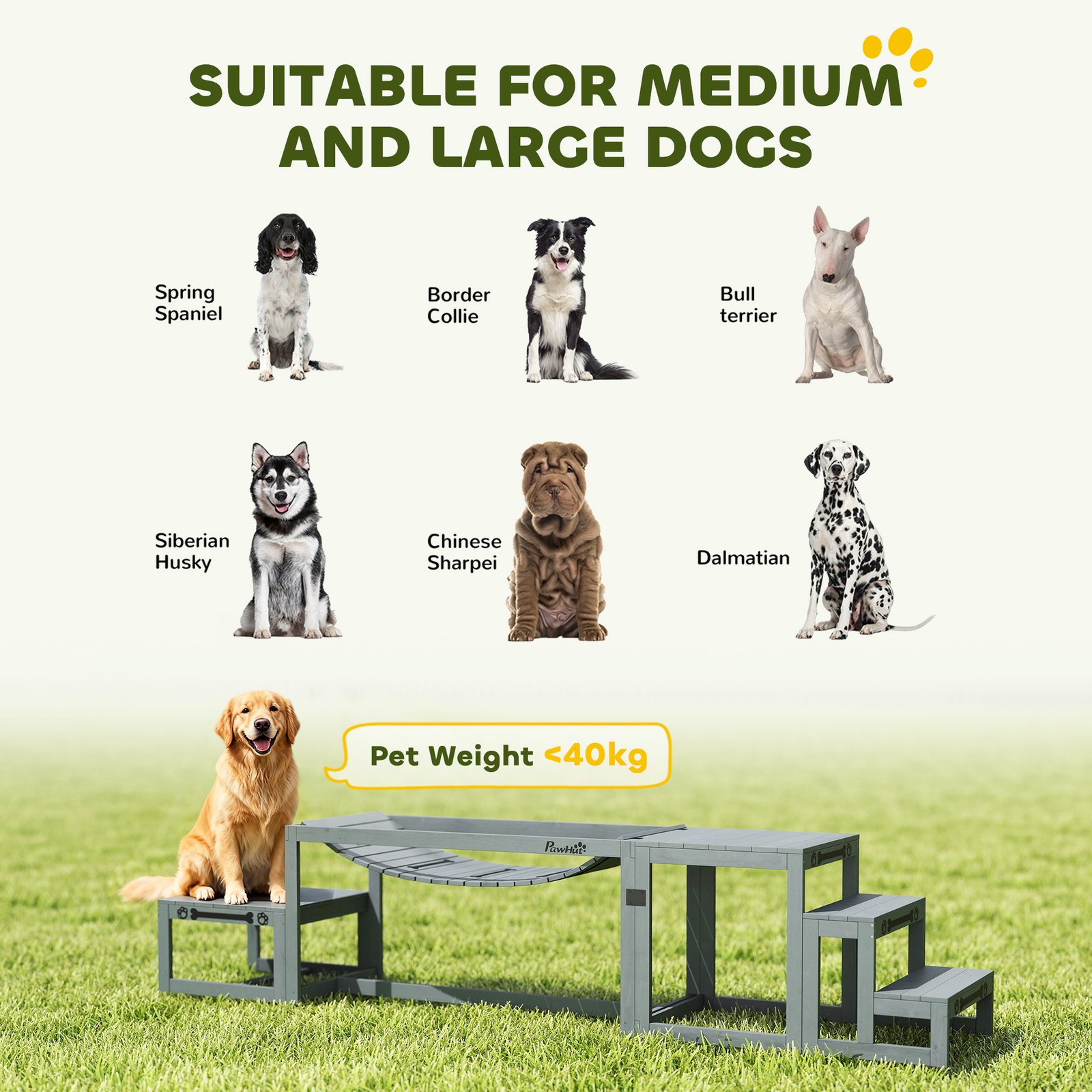 3 Pieces Wooden Dog Agility Training Equipment with Soft Bridge, Pause Platform and Pet Stair for Outdoor, Grey