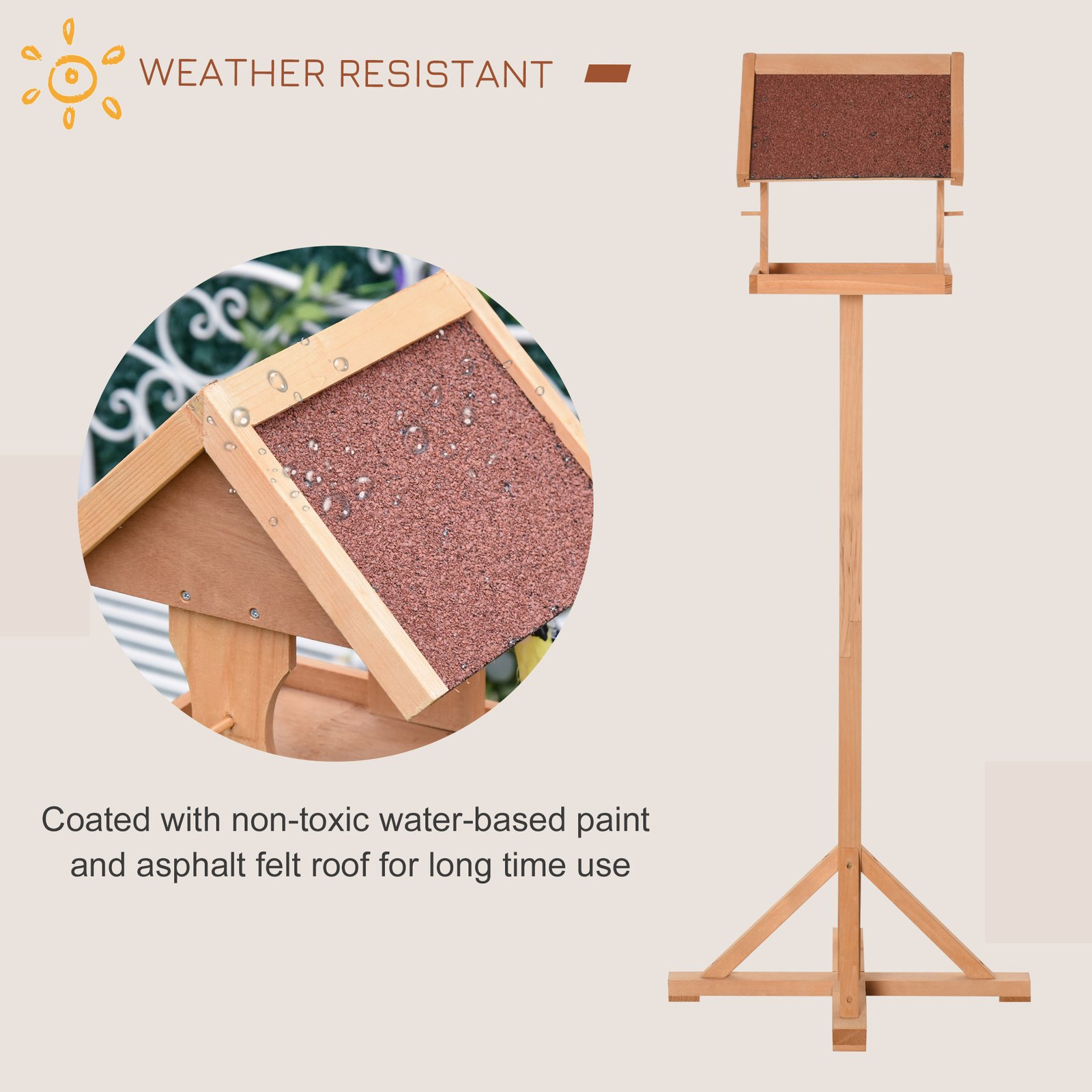 Wooden Bird Table Wild Bird Feeding Station Freestanding Feeder for Garden Outdoor 55 x 55 x 144cm - Image 5
